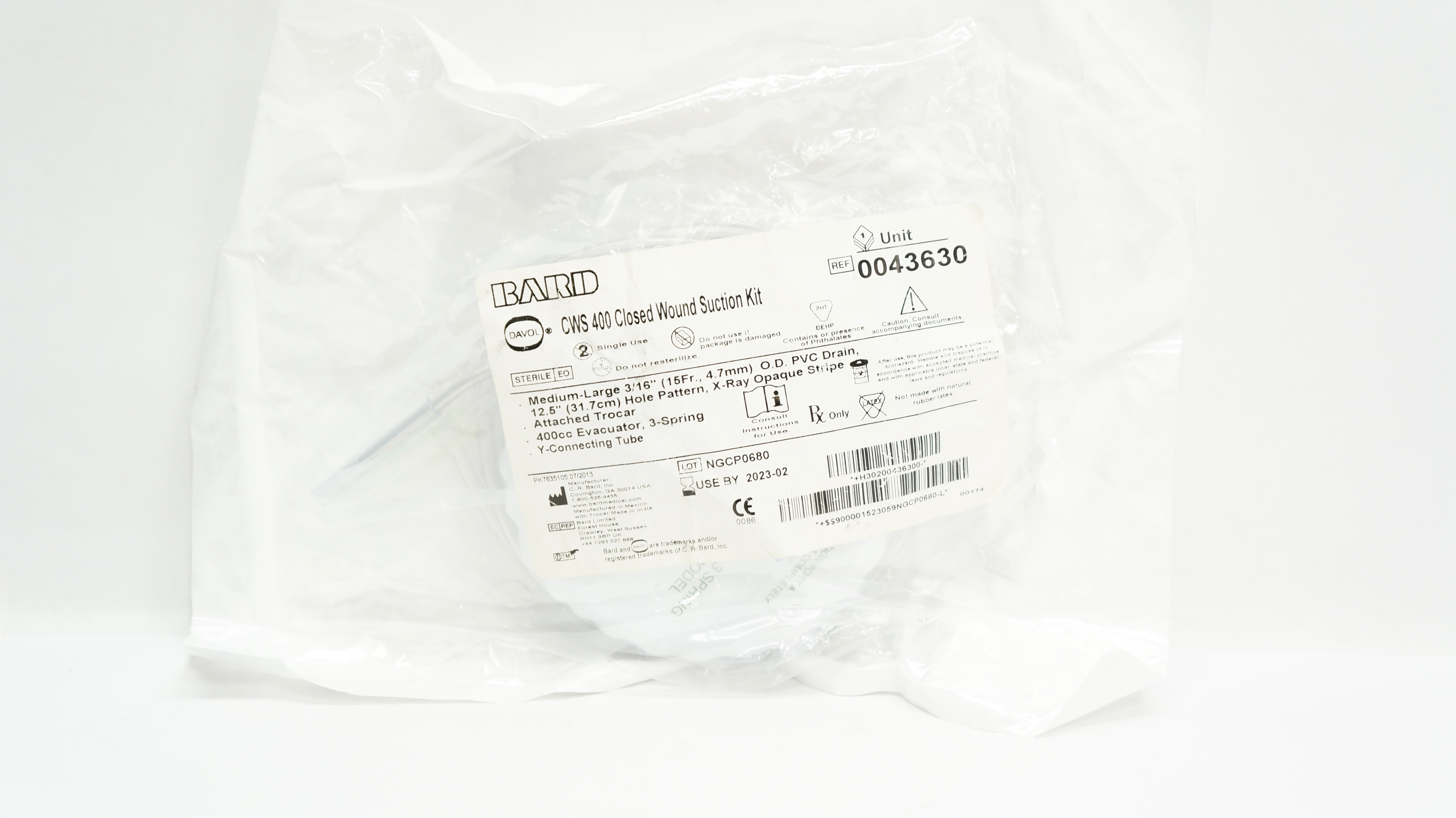 Bard 0043630 Davol CWS 400 Closed Wound Suction Kit (x)