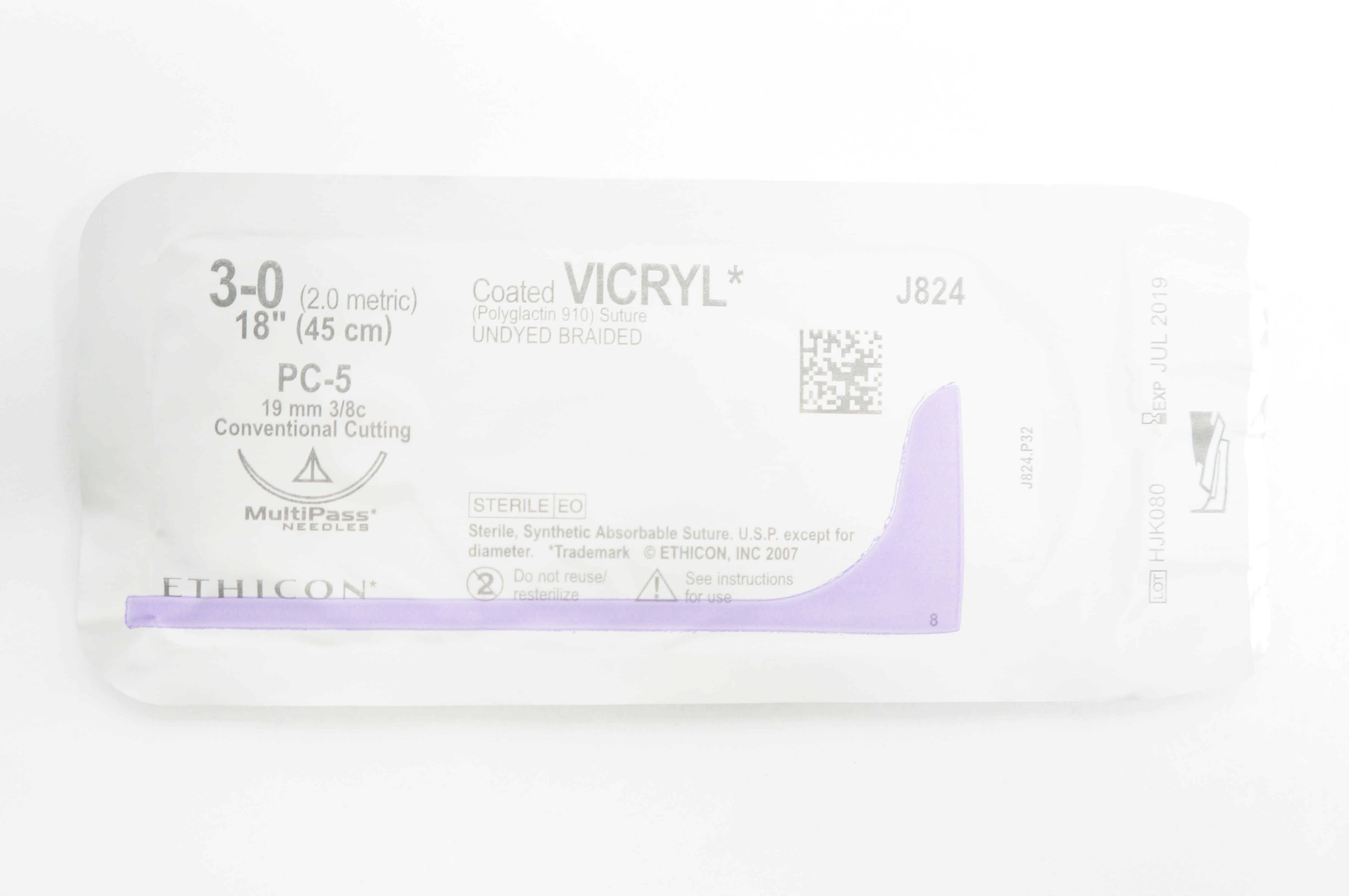 Ethicon J824 3-0 Vicryl PC-5 19mm 3/8c Conventional Cutting18inch (x)