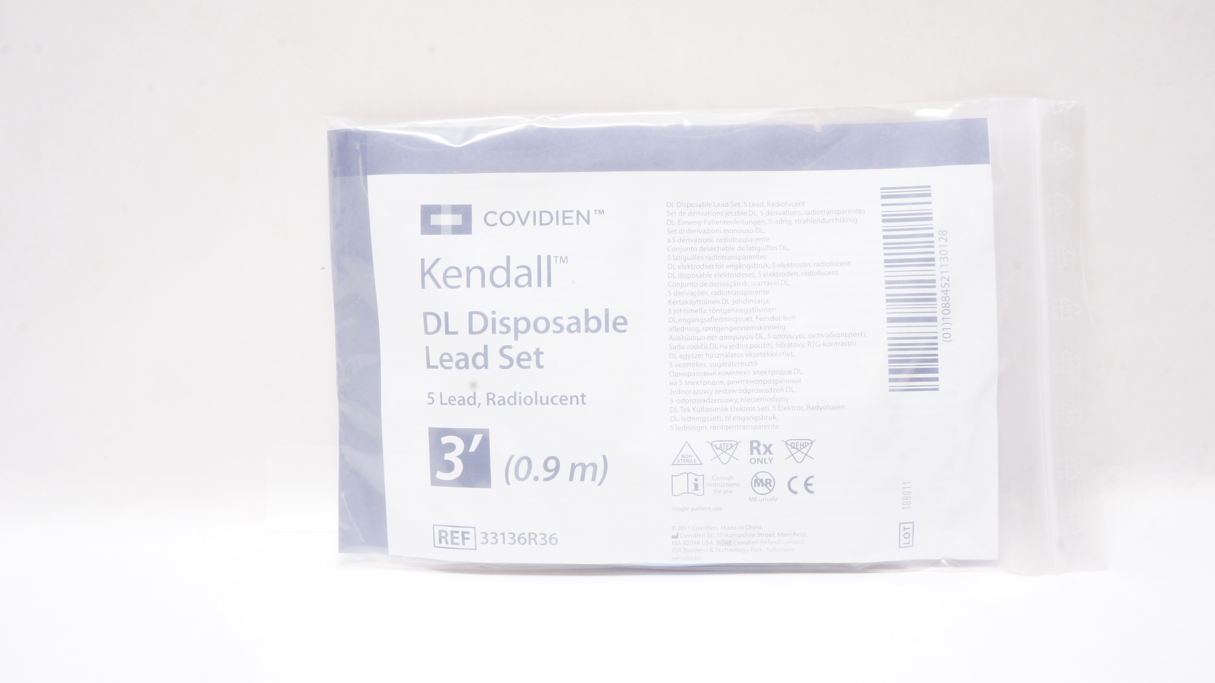 Covidien 33136R36 Kendall DL Disposable Lead Set 3'