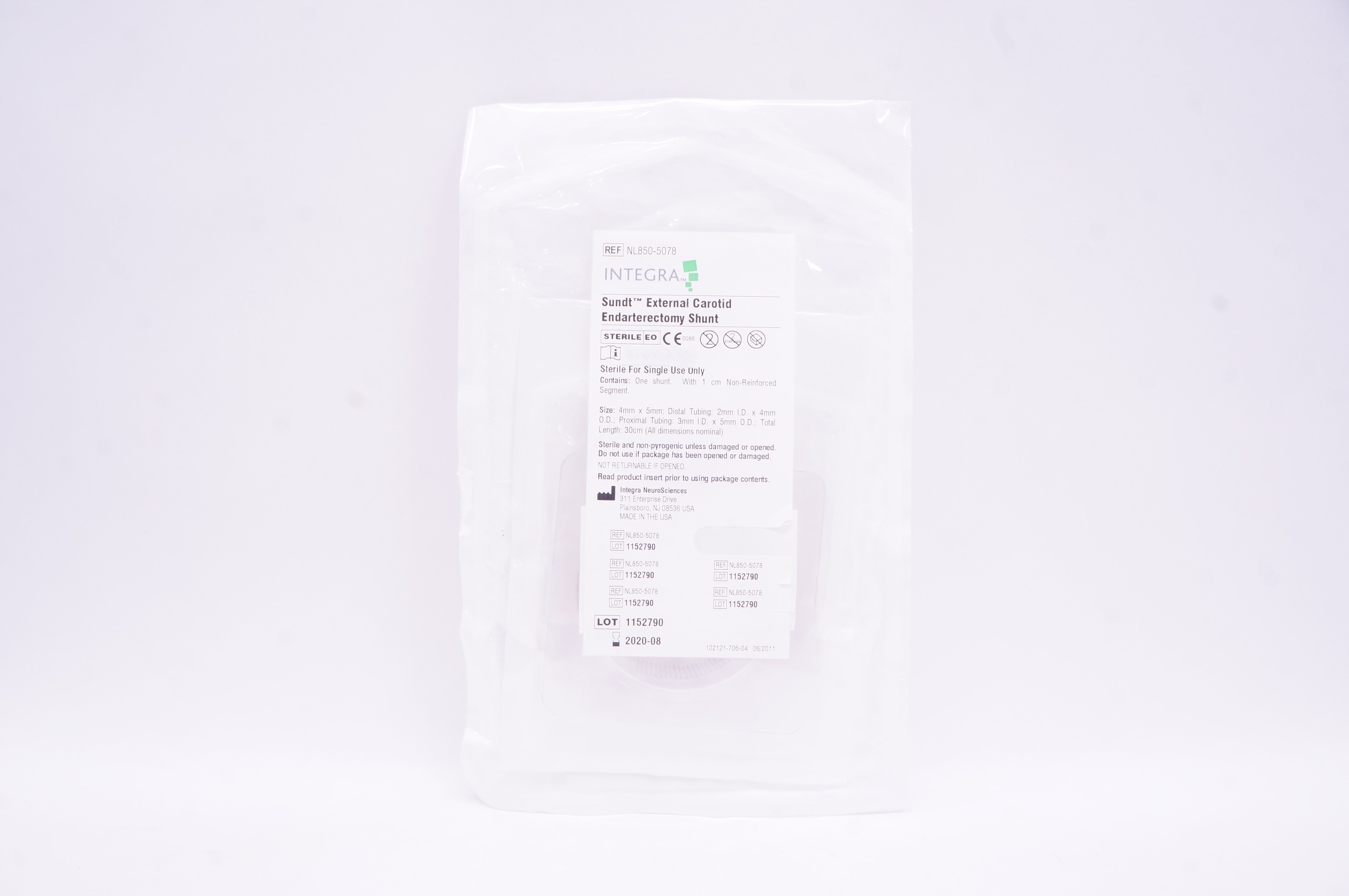 Integra NL850-5078 Sundt External Carotid Endarterectomy Shunt, Size 4 x 5mm (x)