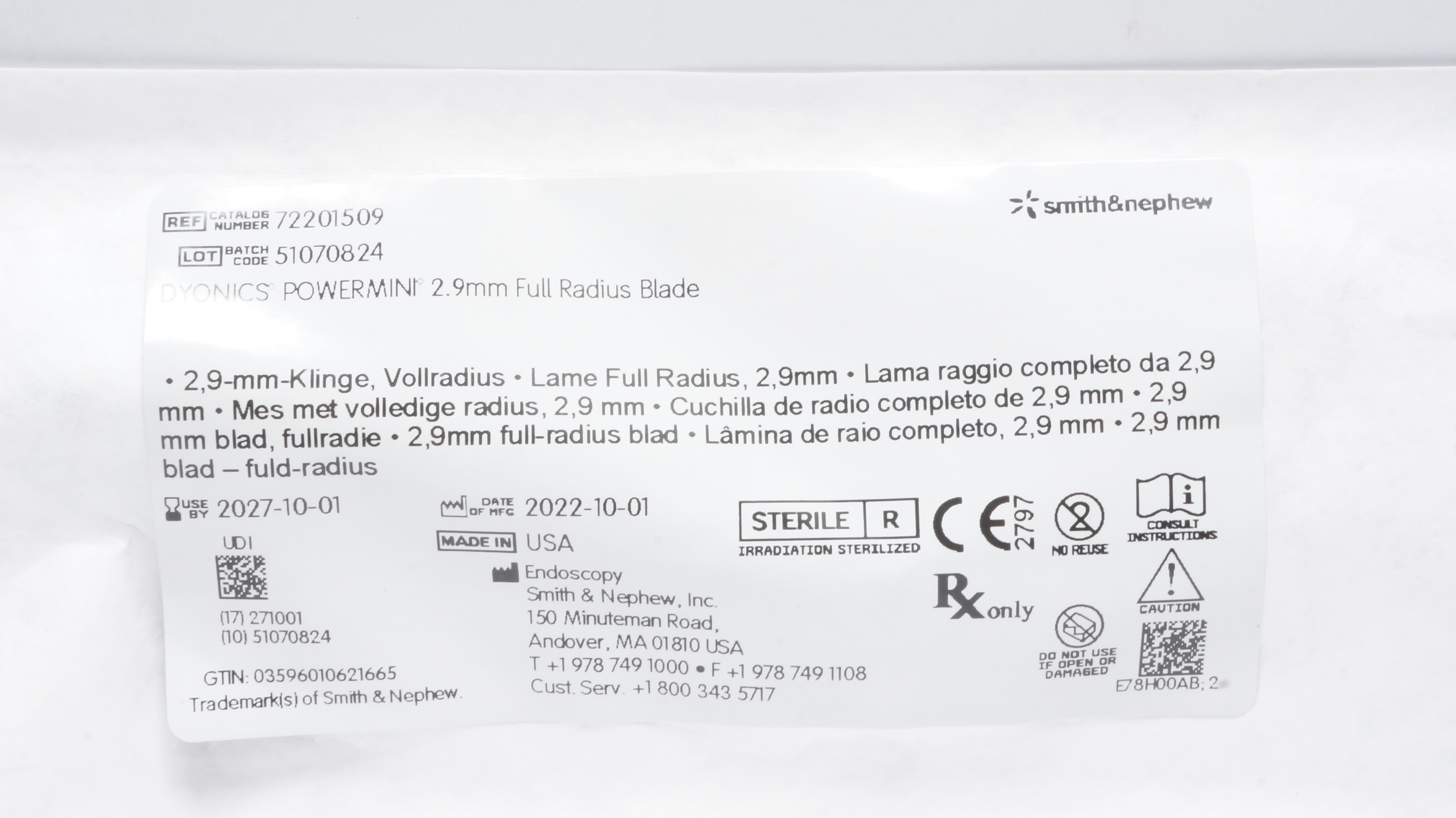Smith&Nephew 72201509 Dyonics Powermini 2.9mm Full Radius Blade