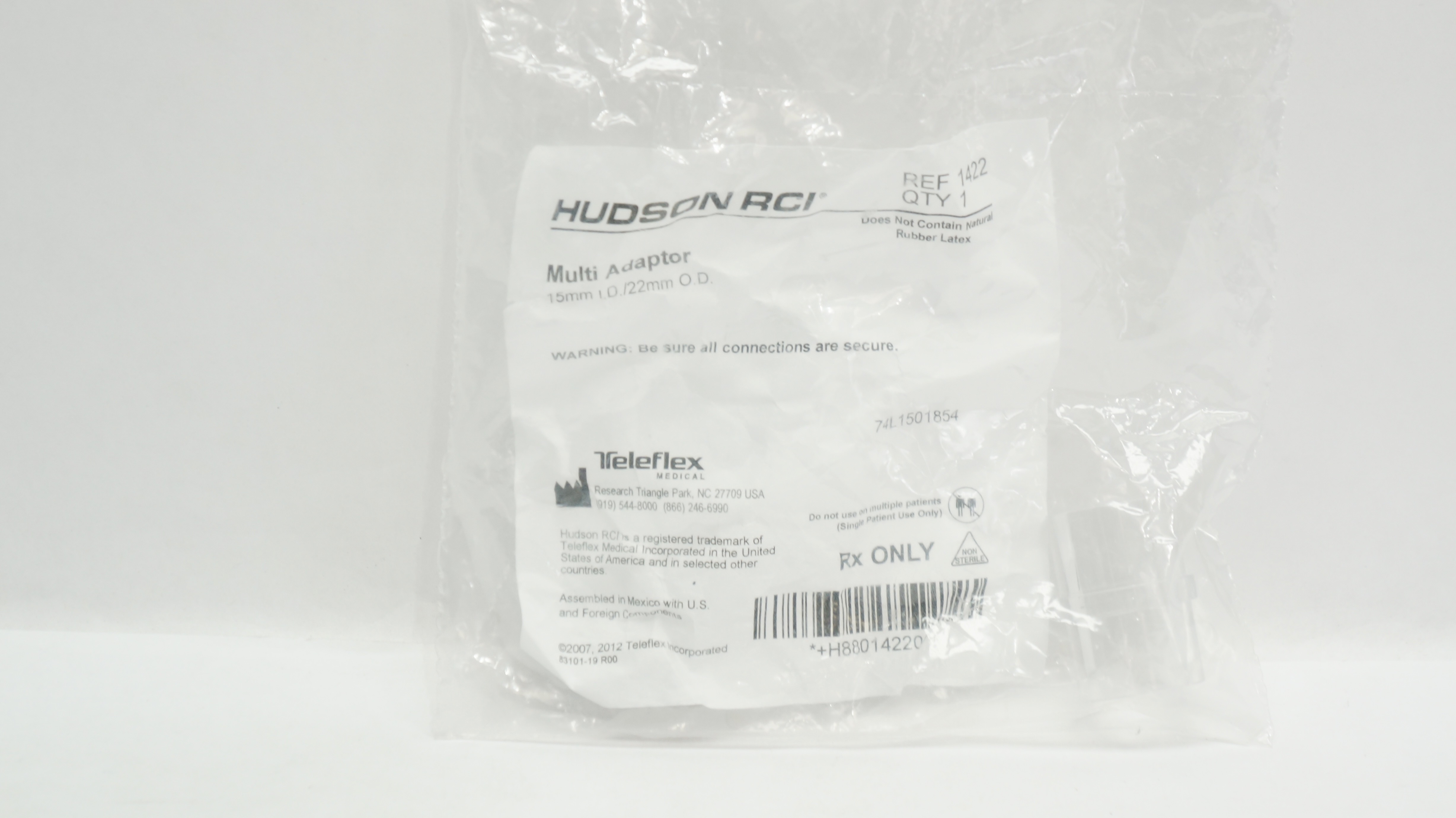 Teleflex 1422 Hudson RCI Multi Adaptor 15mm ID x 22mm OD