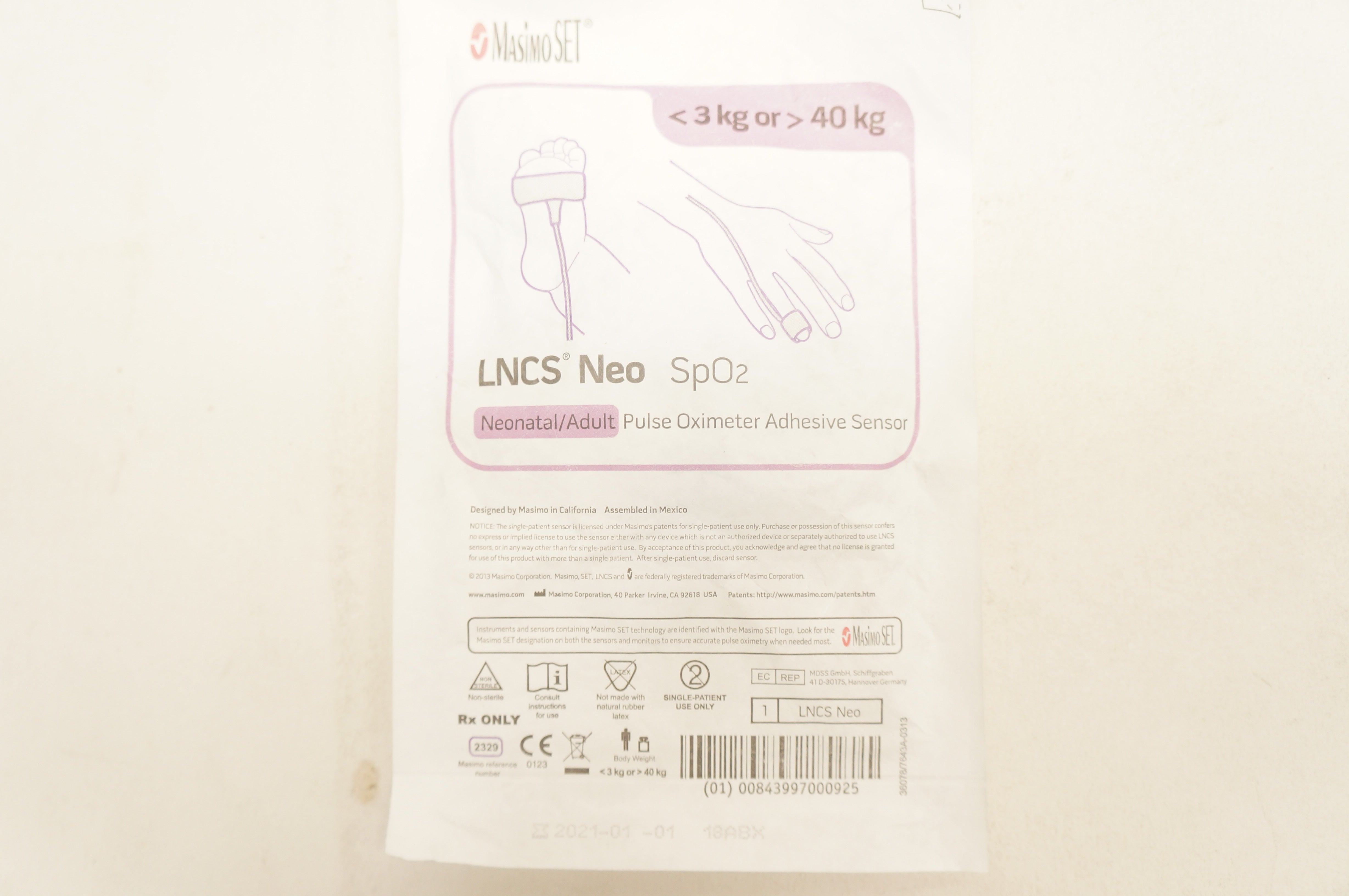 Masimo 2329 SpO2 Neonatal/Adult Pulse Oximeter Adhesive Sensor <3kg or >40kg(x)