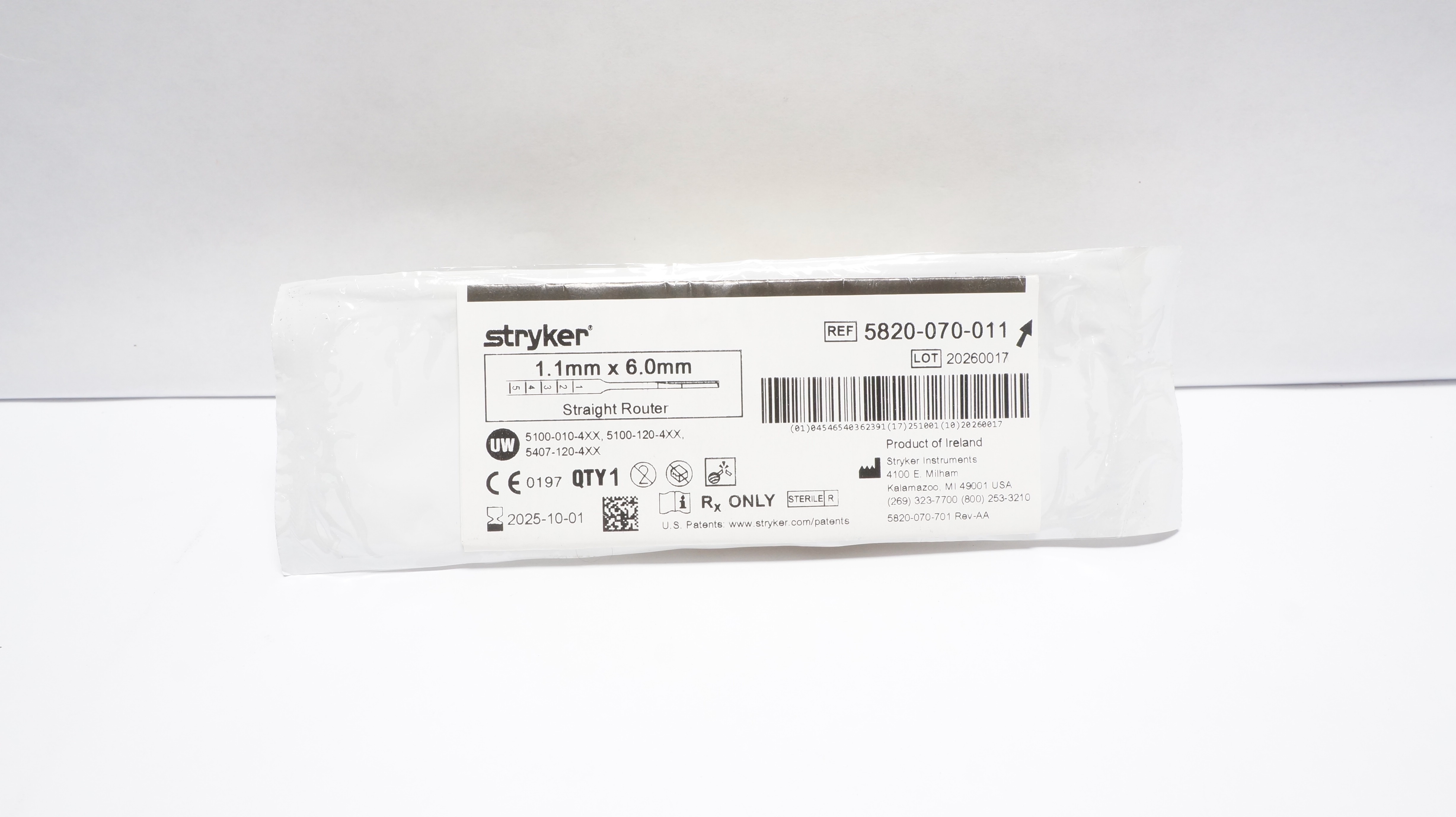 Stryker 5820-070-011 1.1mm x 6.0mm Straight Router (x)