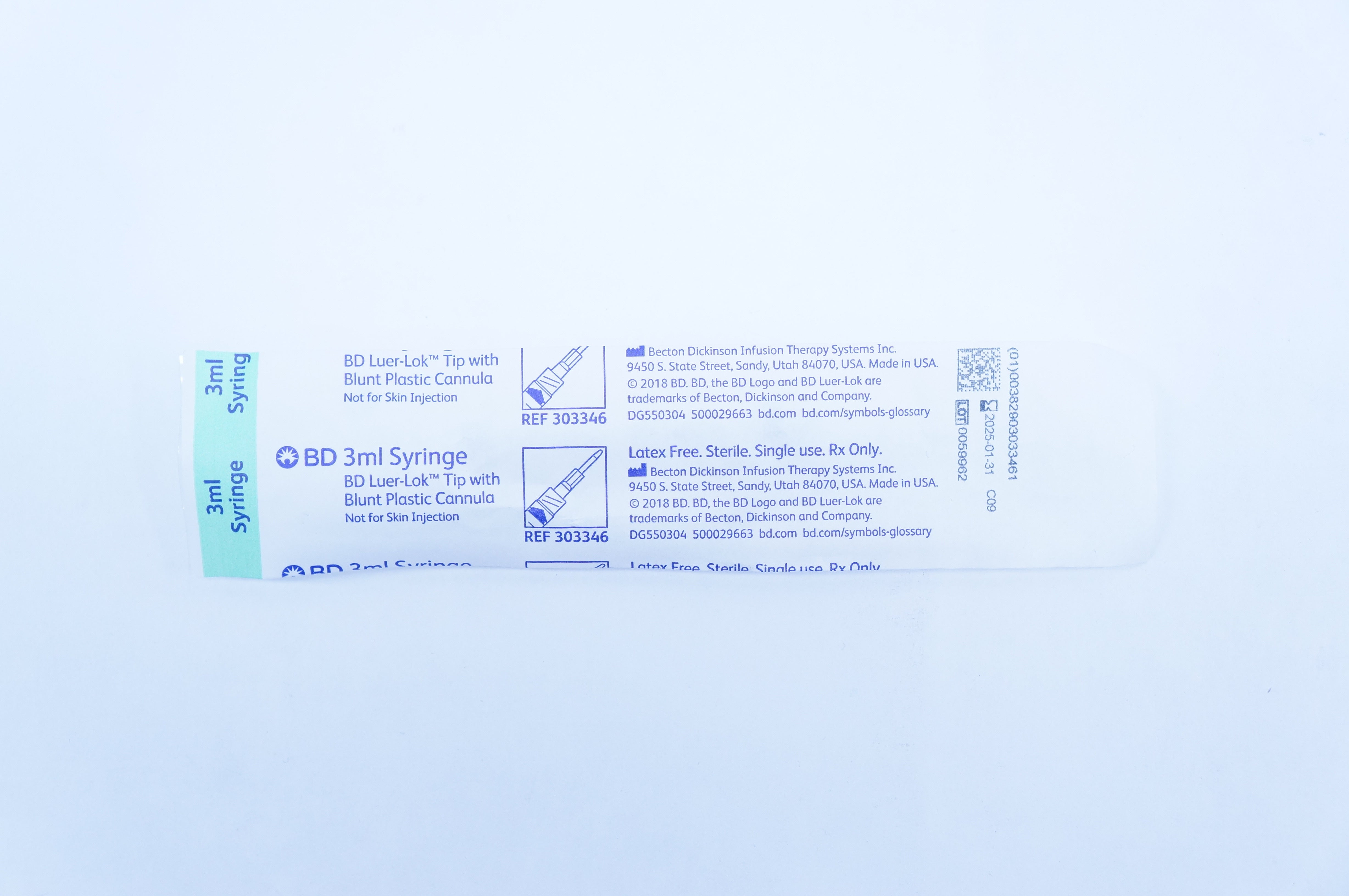 BD 303346 3ml Syringe Luer Lok Tip with Blunt Plastic Cannula
