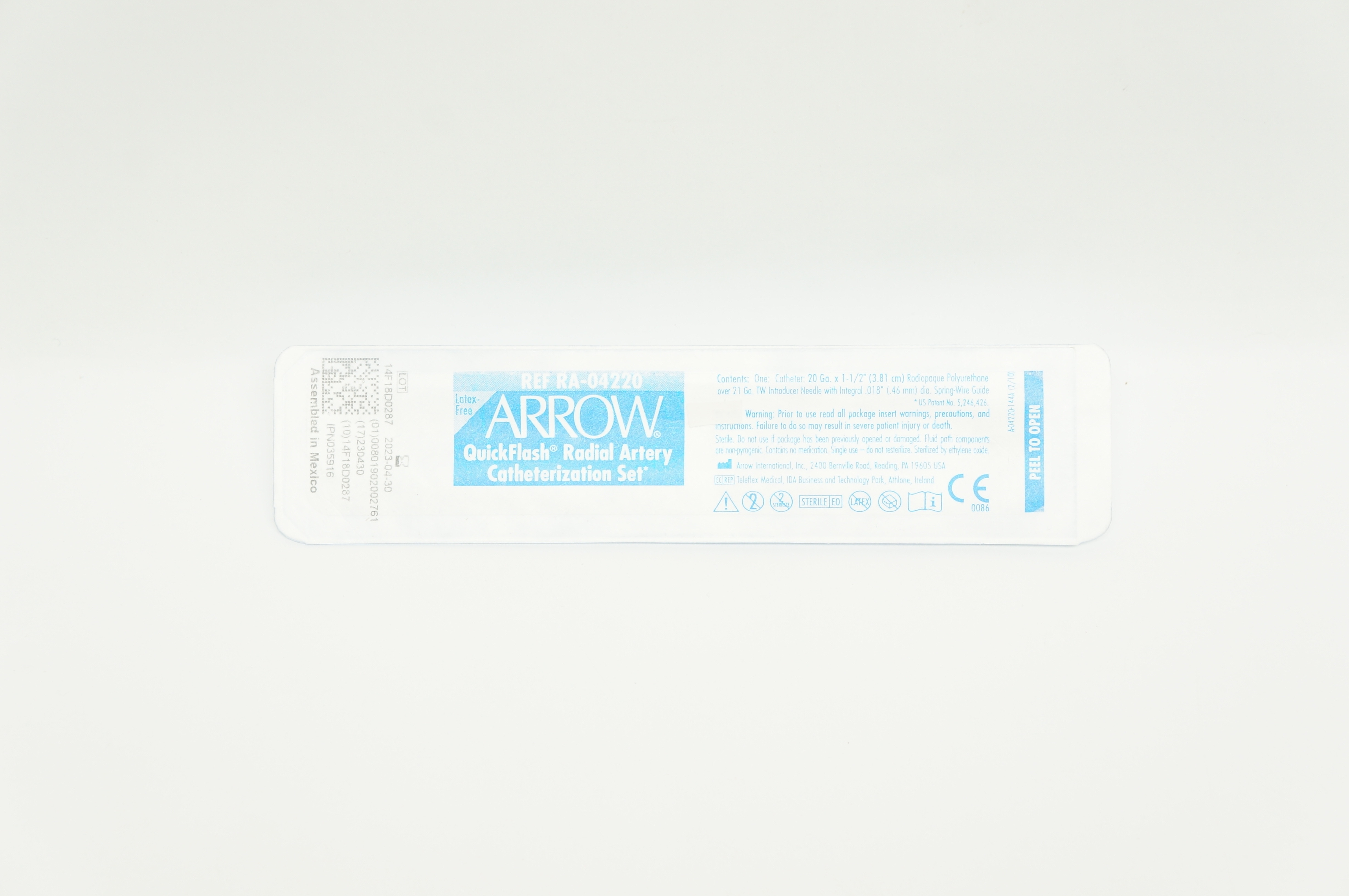 Arrow RA-04220  QuickFlash Radial Artery Catheterization Set