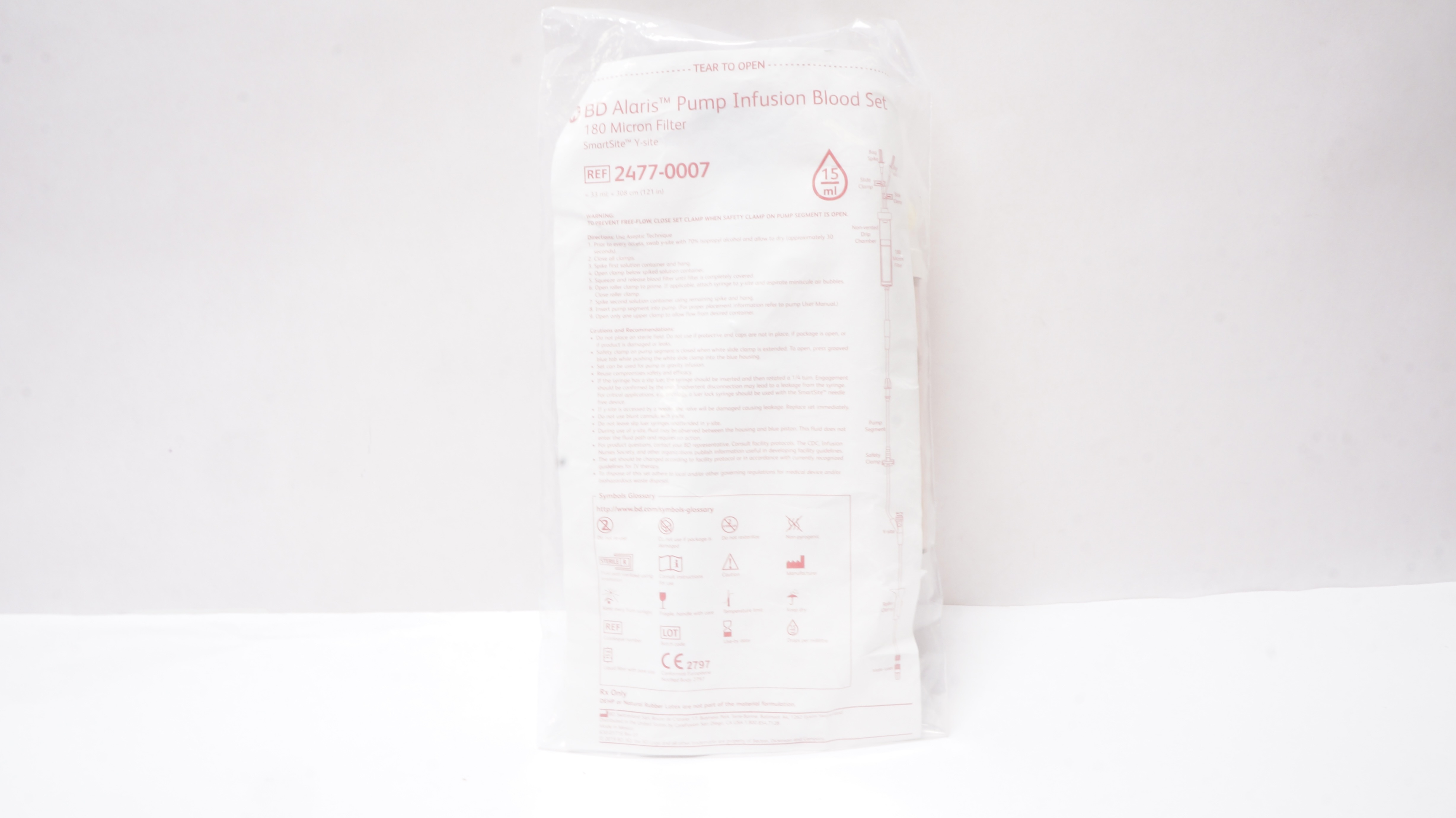BD 2477-0007 Alaris Pump Infusion Blood Set 180 Micron Filter 33ml x 121inch (x)