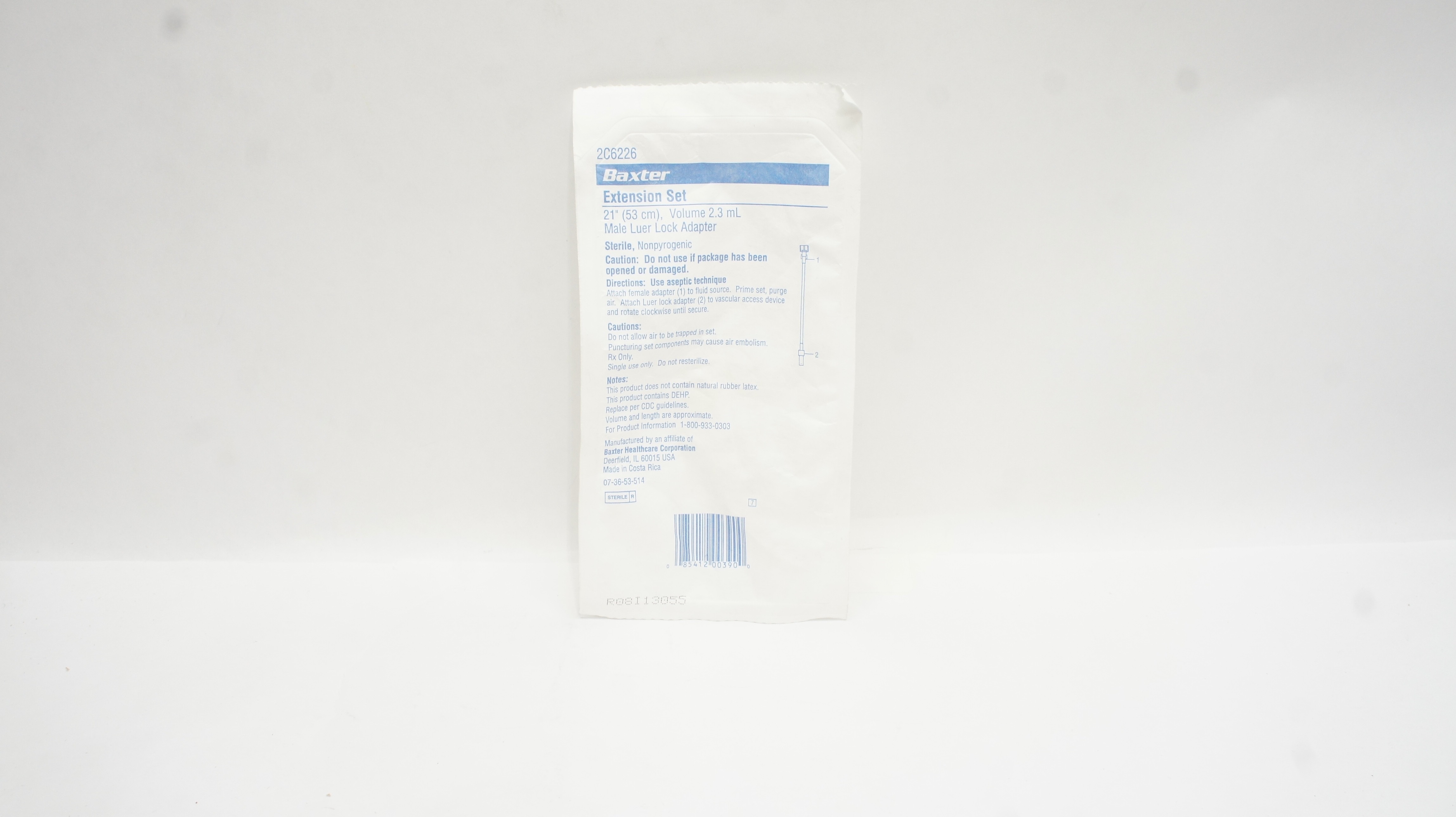 Baxter 2C6226 Extension Set 21In,Volume 2.3mL, Male Luer Lock Adapter