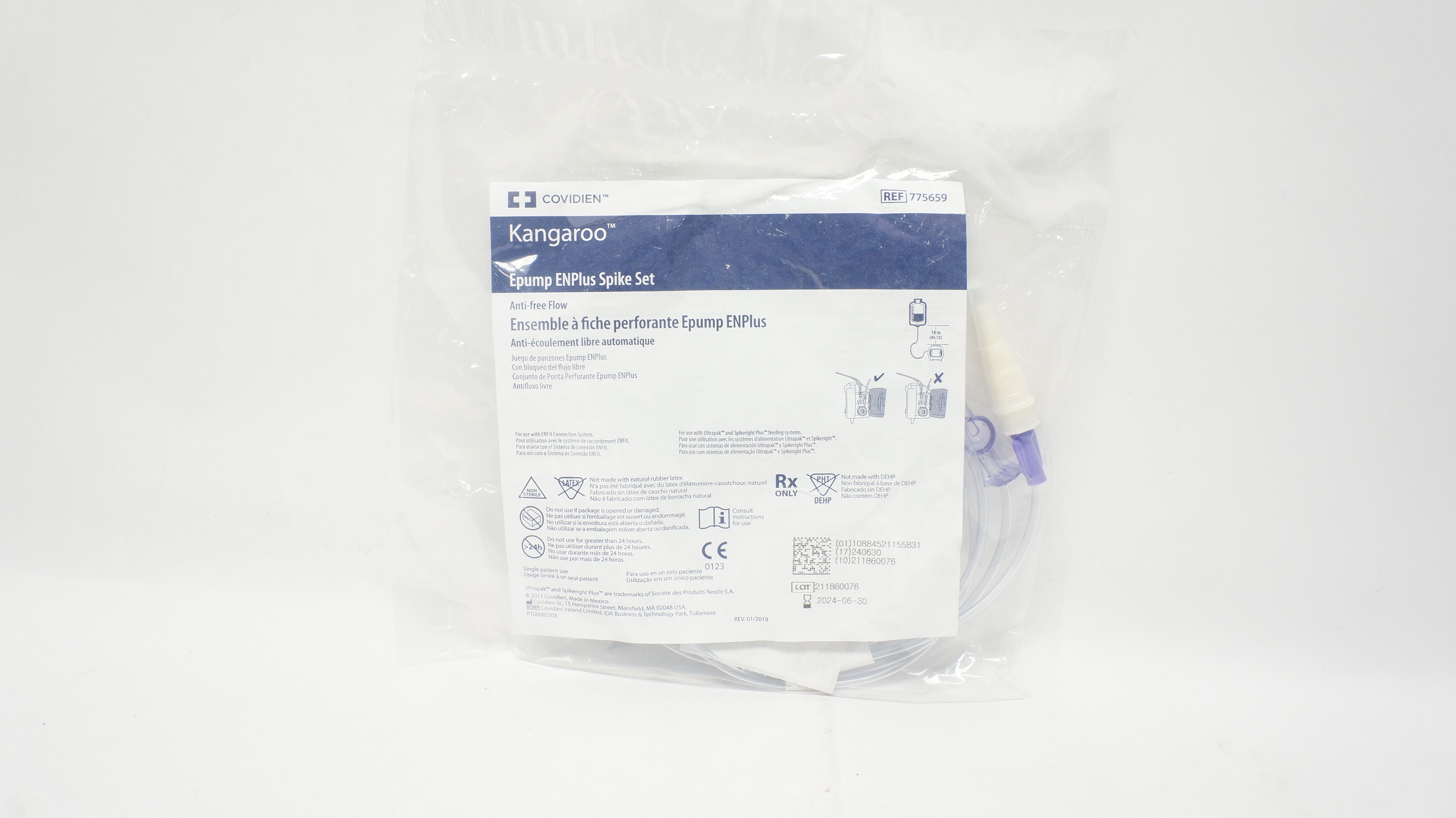 Covidien 775659 Kangaroo Epump ENPlus Spike Set Anti-Free Flow