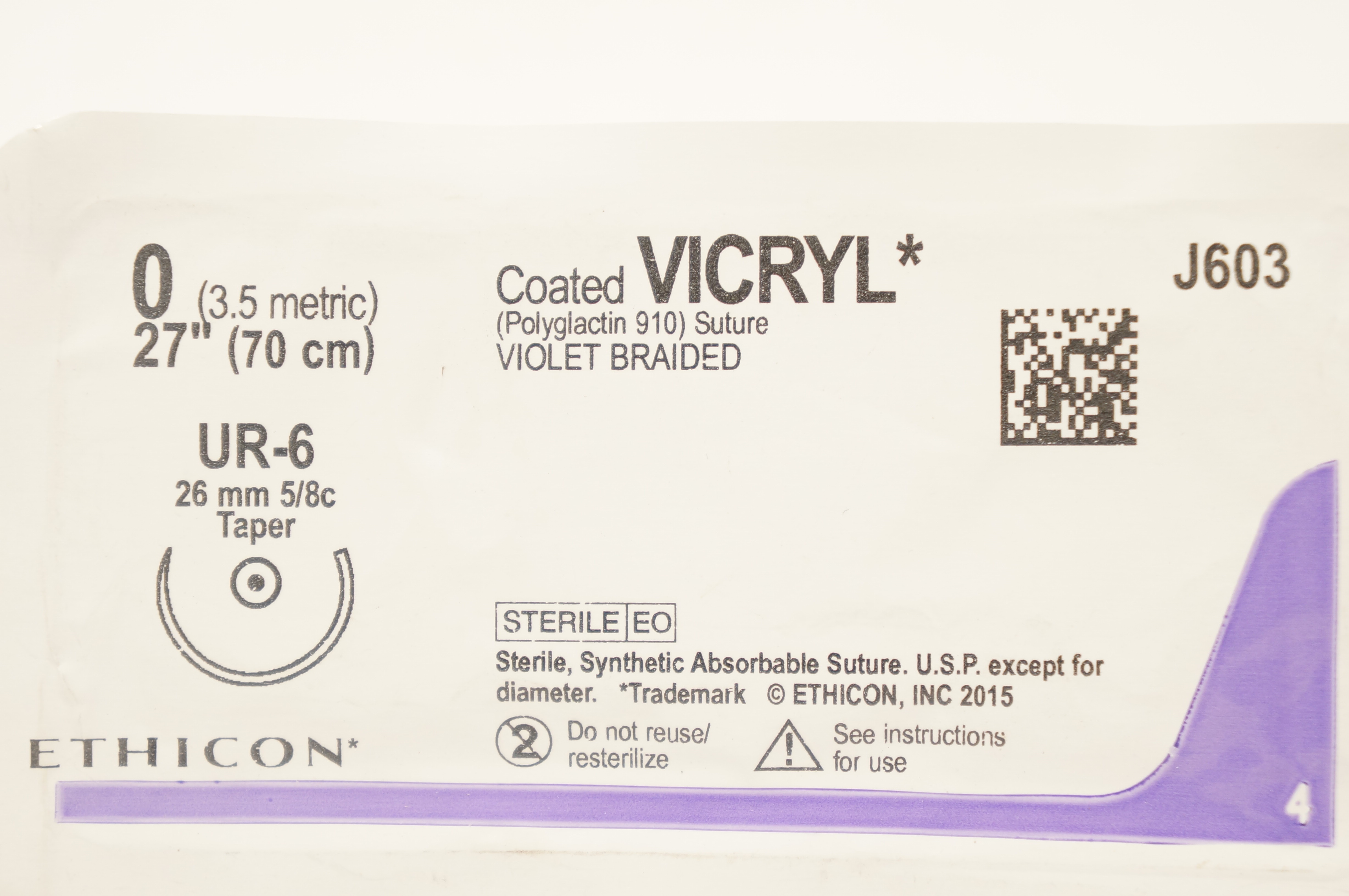 Ethicon J603 0 VICRYL UR-6 26mm 5/8c Taper 27 inch (x)