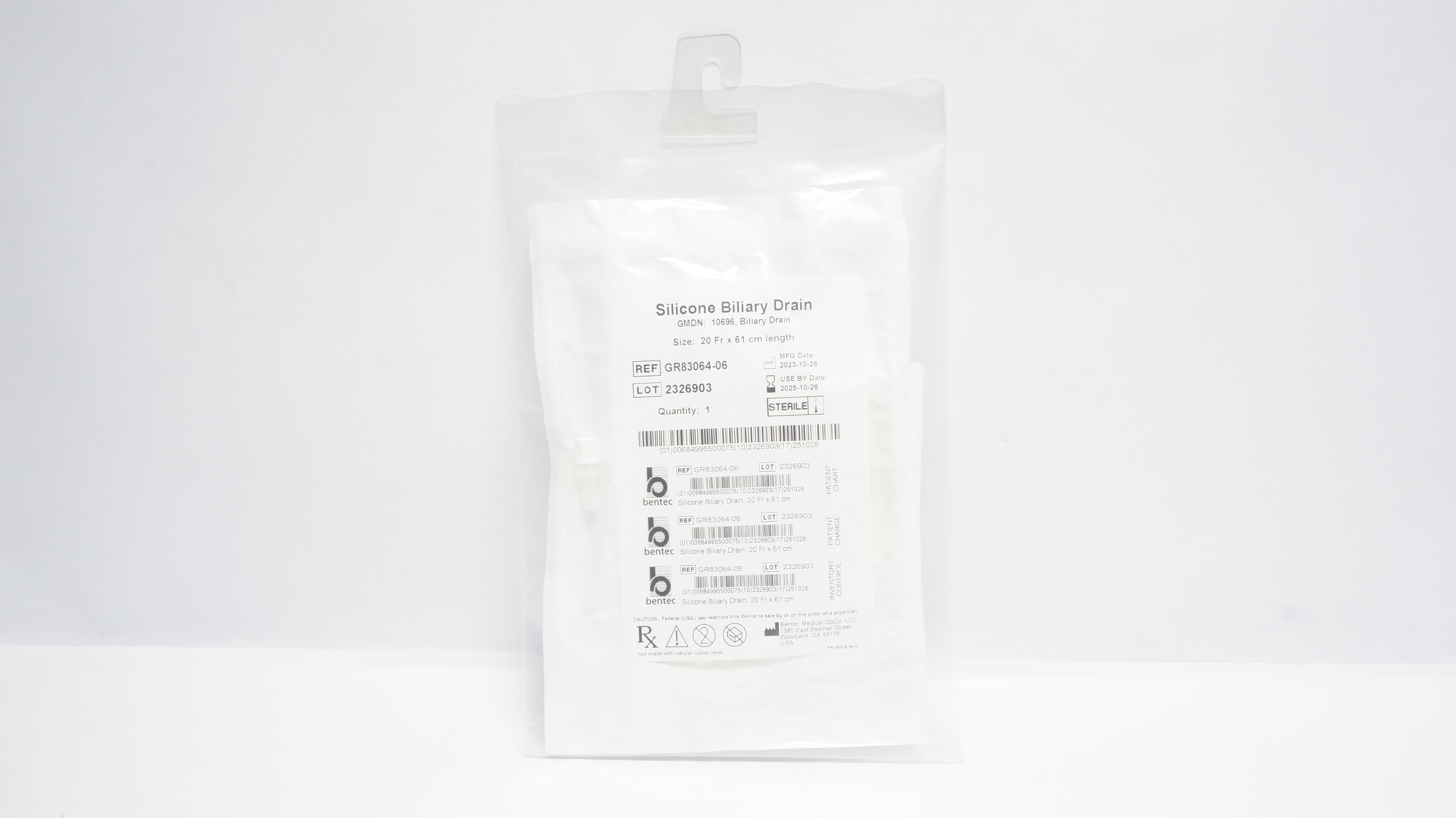Bentec Medical GR83064-06 Silicone Billiary Drain 20Fr x 61cm Length (x)