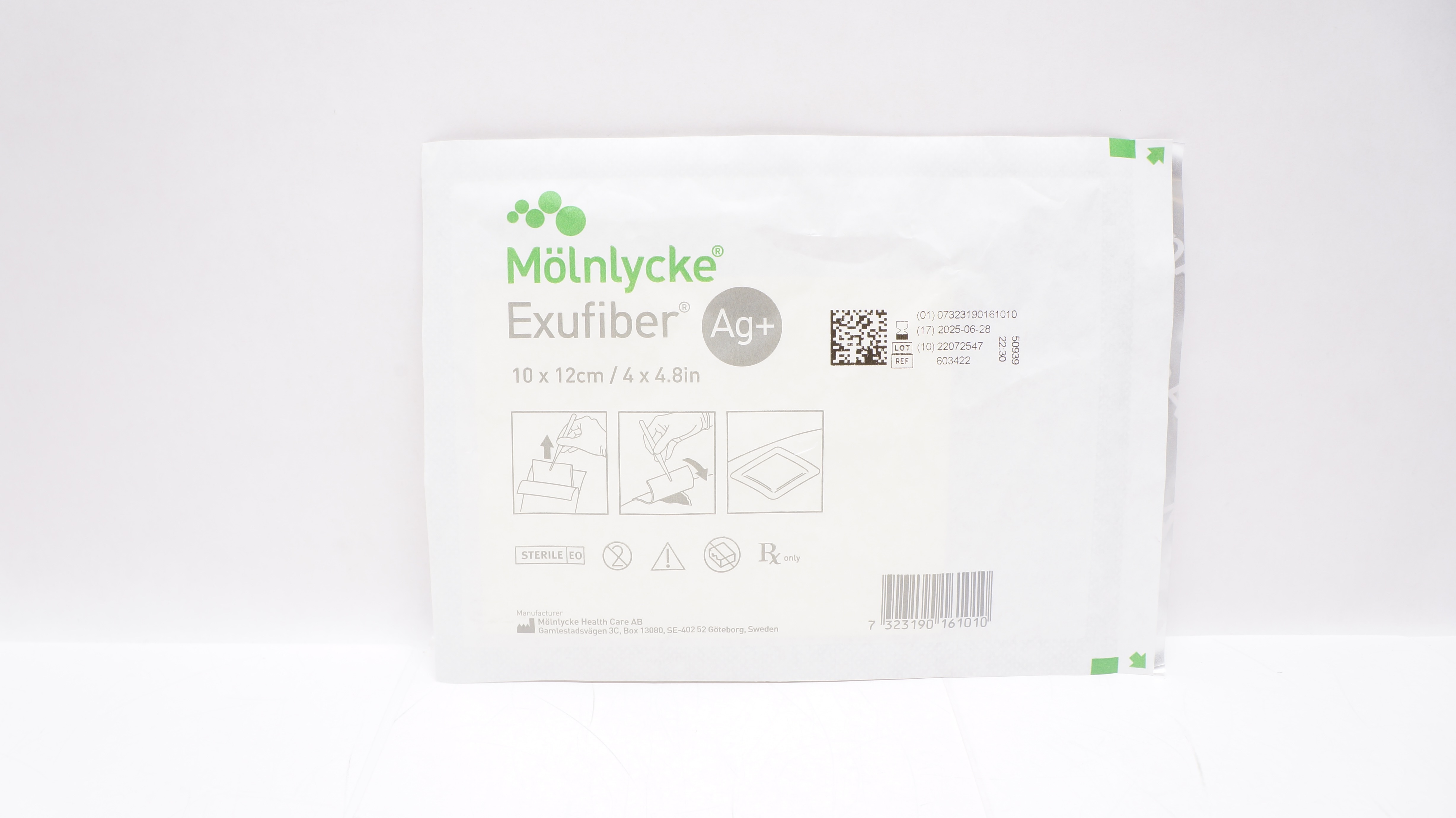 Molnlycke HealthCare 603422 Exufiber Ag+ Gelling Fiber Dressing 4inch x 4.8inch