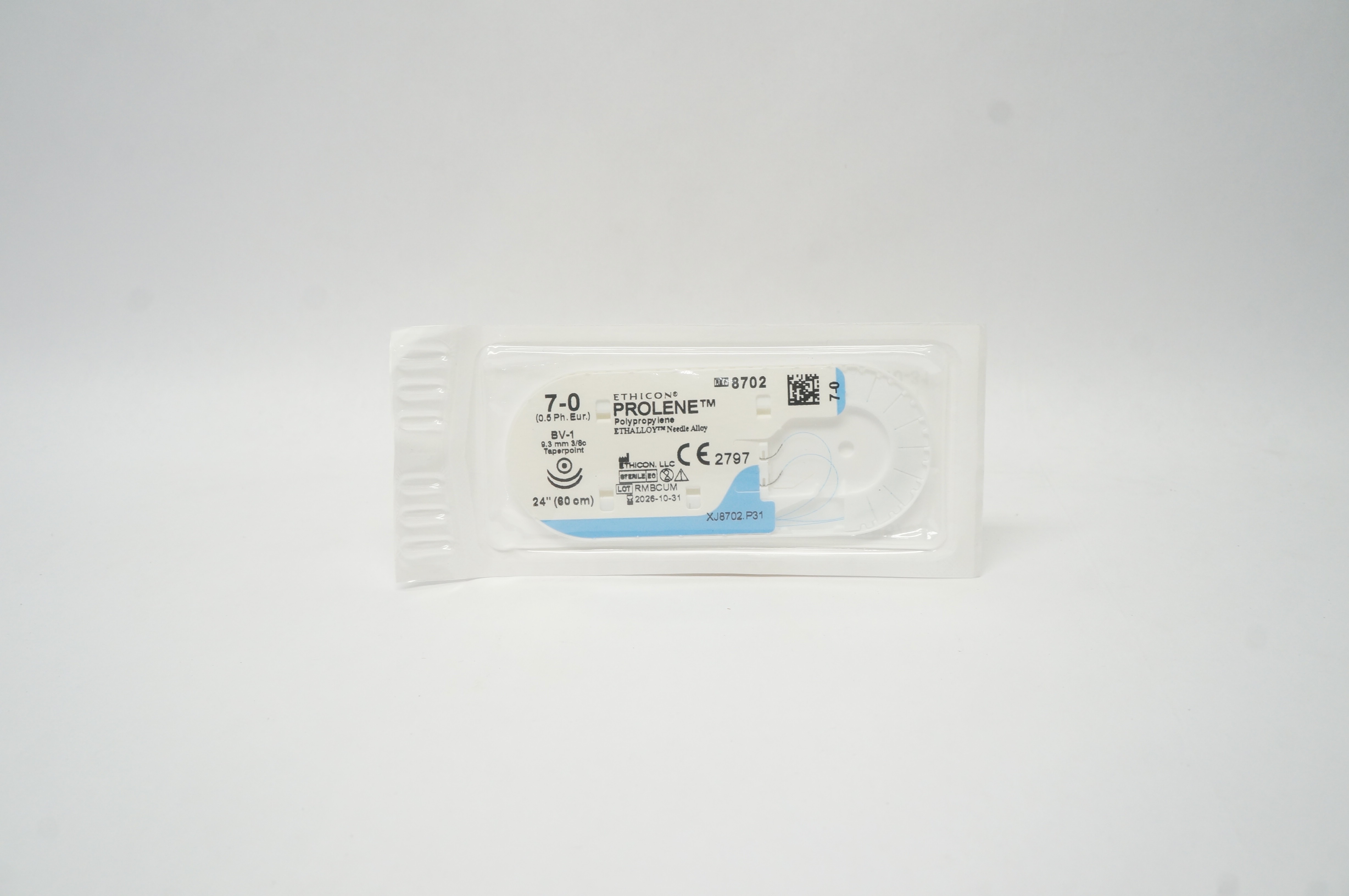 Ethicon 8702 7-0 Prolene Polypropylene Stre BV-1 9.3mm 3/8c Taperpoint, 24inch