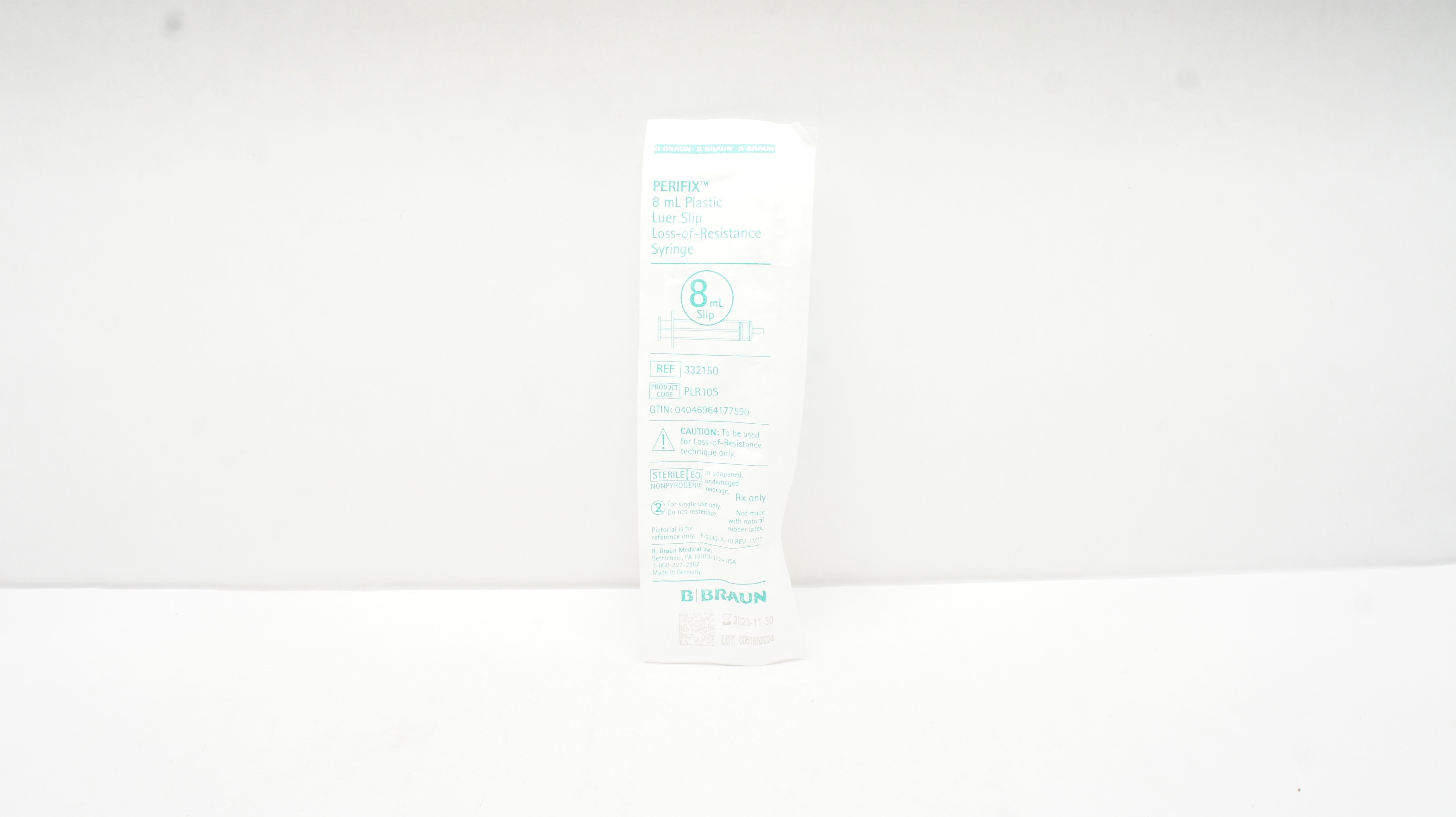 Braun 332150 Prefix Plastic Luer Slip Loss-of-Resistance Syringe 8miL (x)