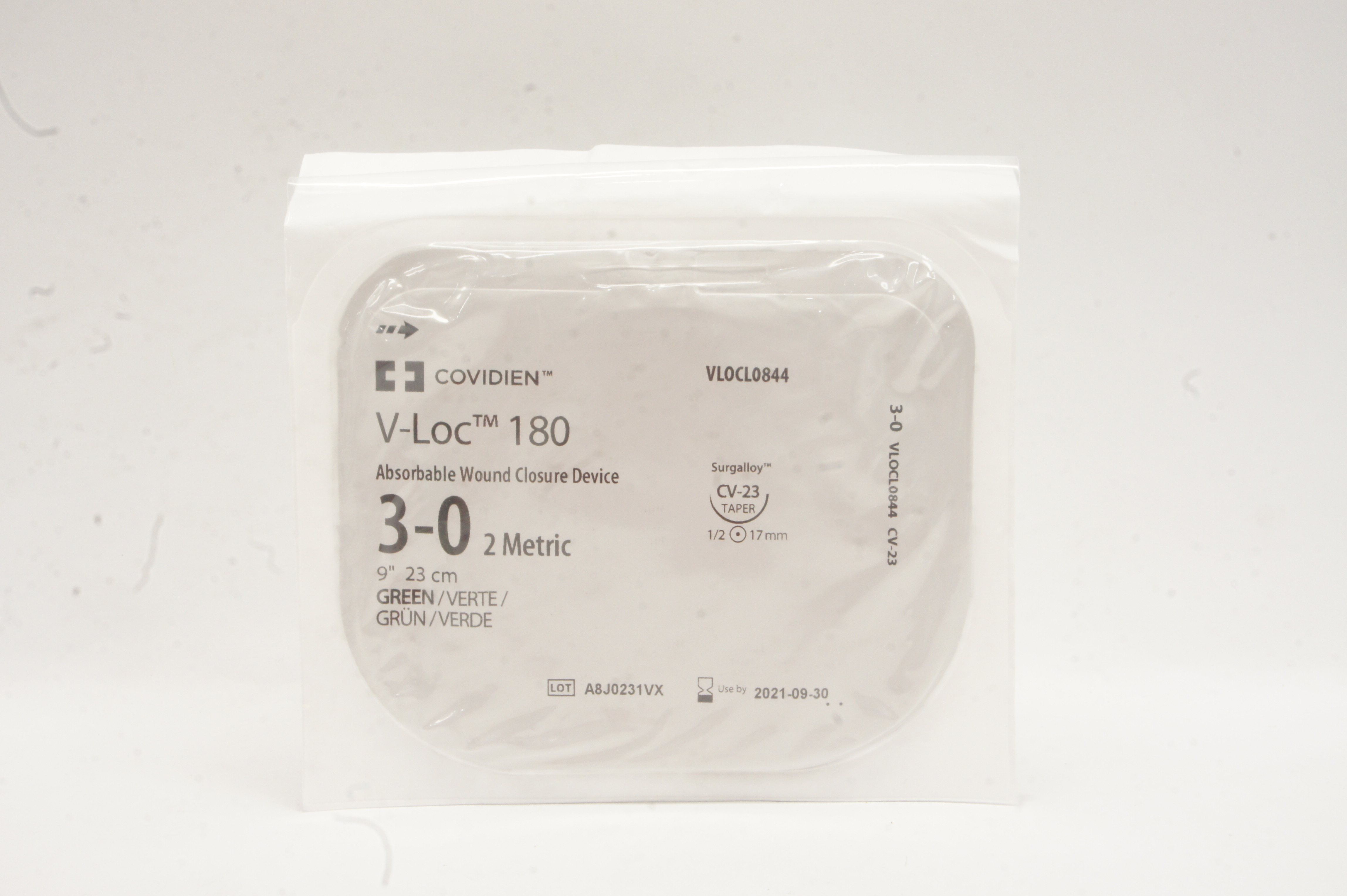 Covidien VLOCL0844 3-0 V-Loc 180 Wound Closure Device CV-23 1/2c 17mm, 9inch