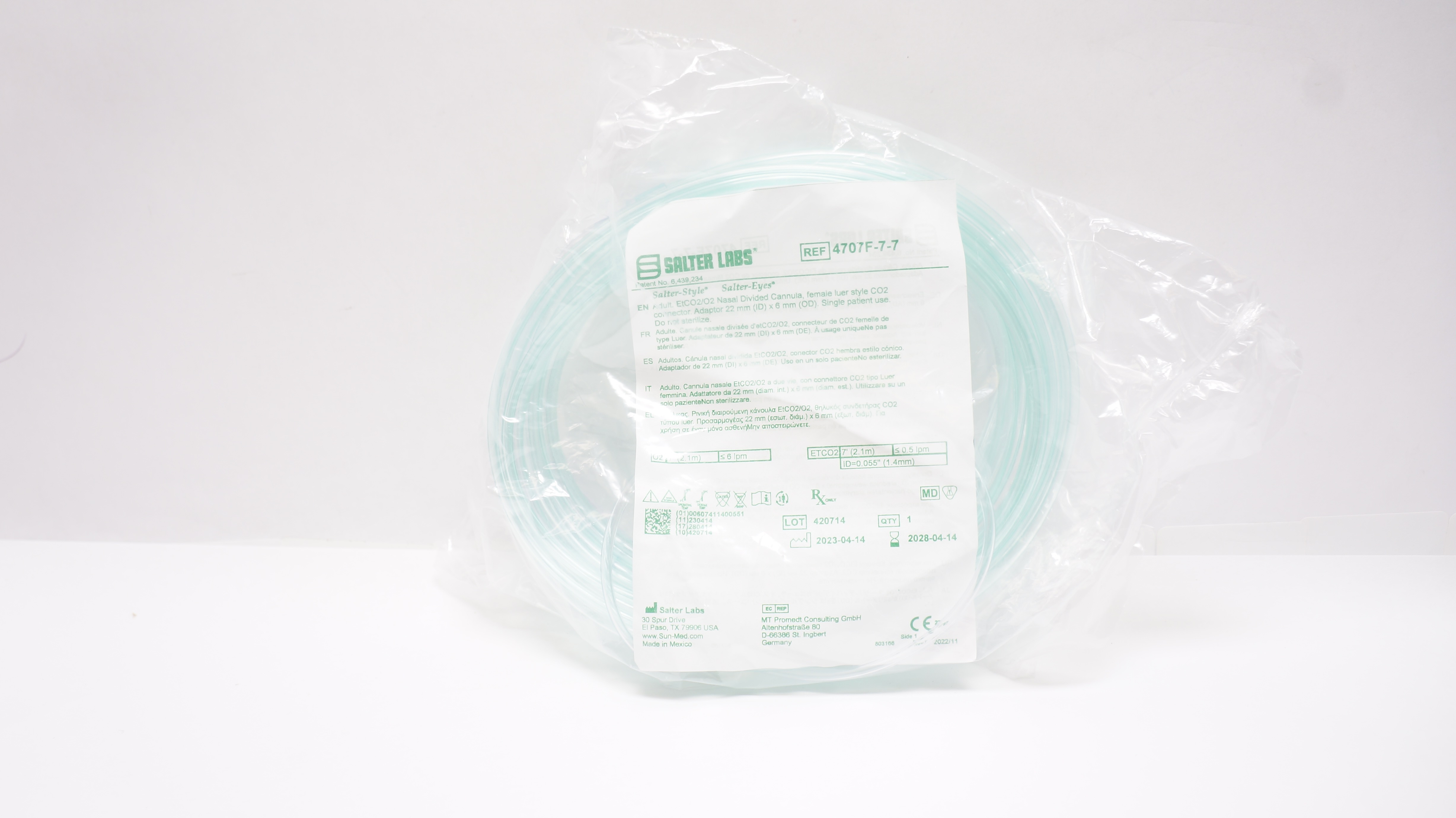 Salter Labs 4707F-7-7 Adult EtCO2/O2 Nasal Divided Cannula w/Adaptor 22 x 6mm