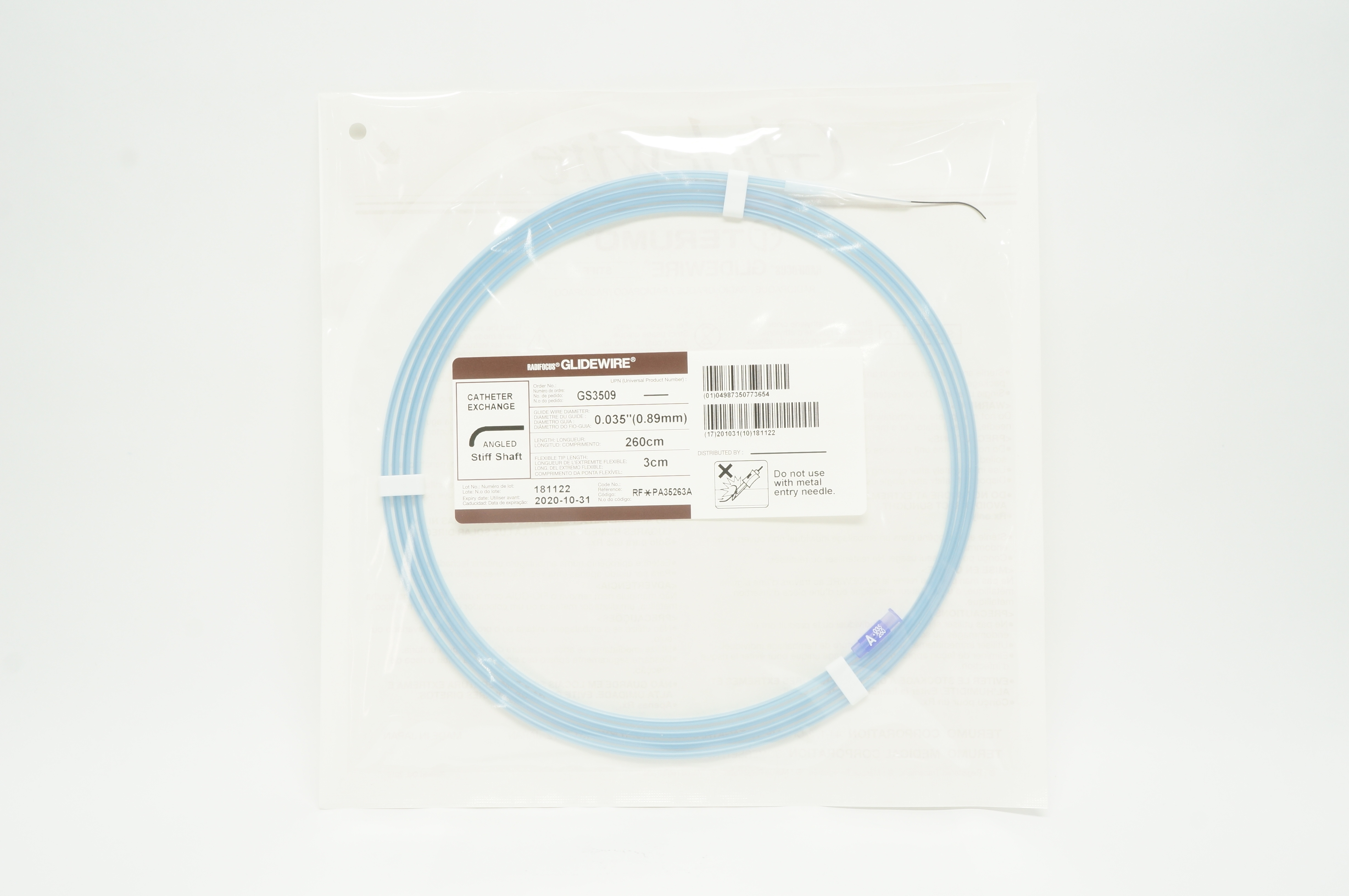 Terumo GS3509 Radifocus Glidewire Cath. Exchange 0.035inch x 260cm x 3cm (x)