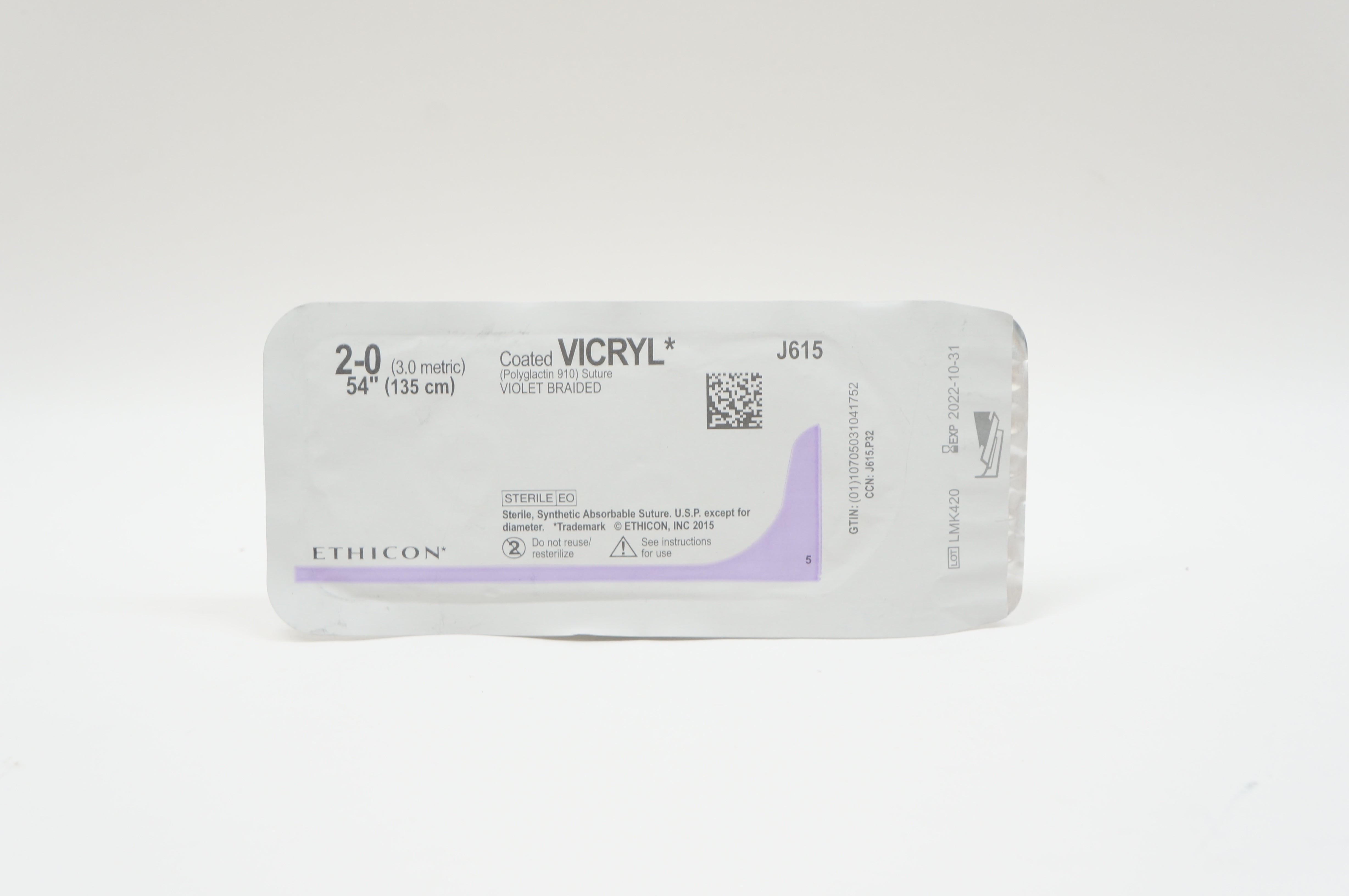 Ethicon J615 2-0 Coated VICRYL Polyglactin 910 Stre Violet Braided, 54inch (x)
