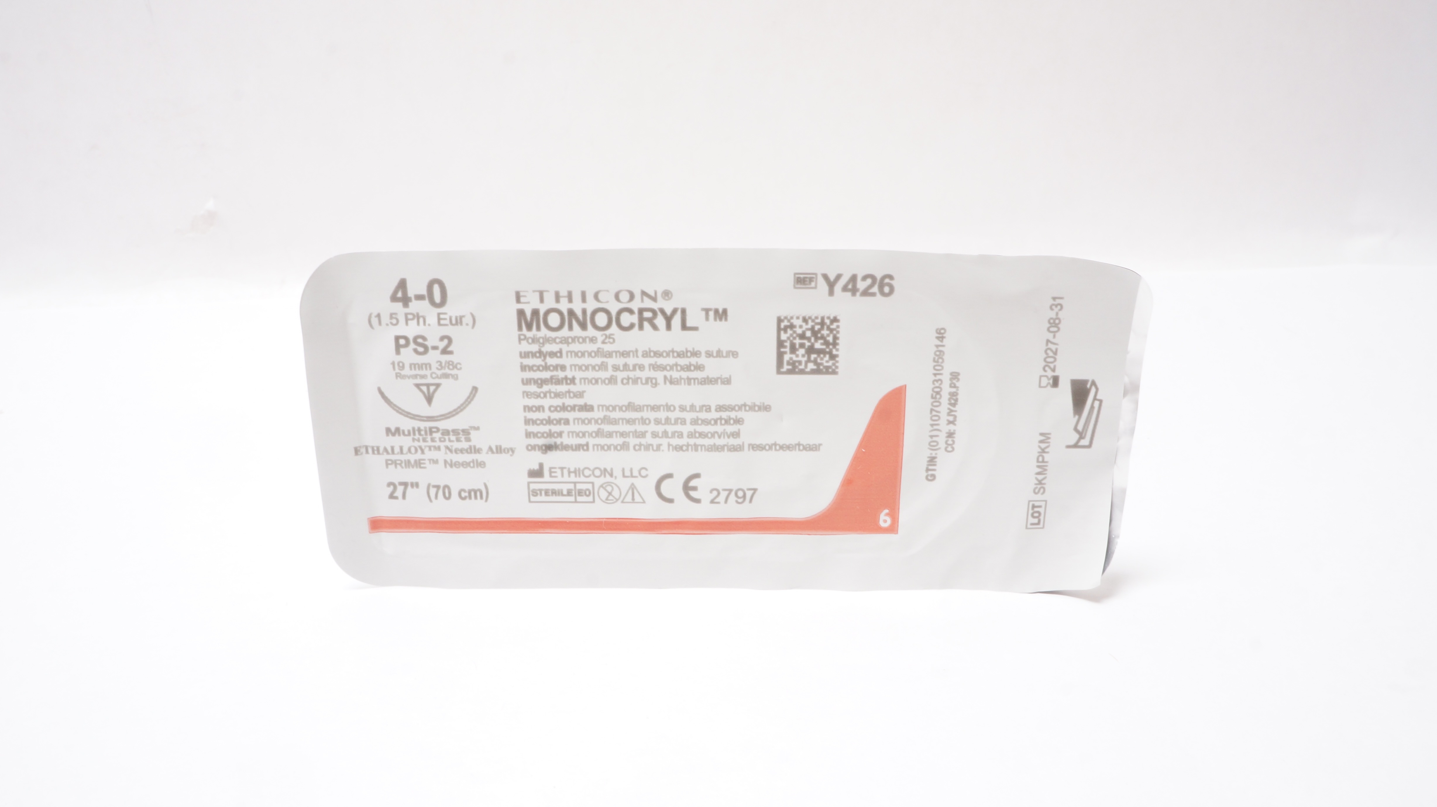 Ethicon Y426 4-0 Monocryl Monofilament PS-2 19mm 3/8c Reverse Cutting, 27inch