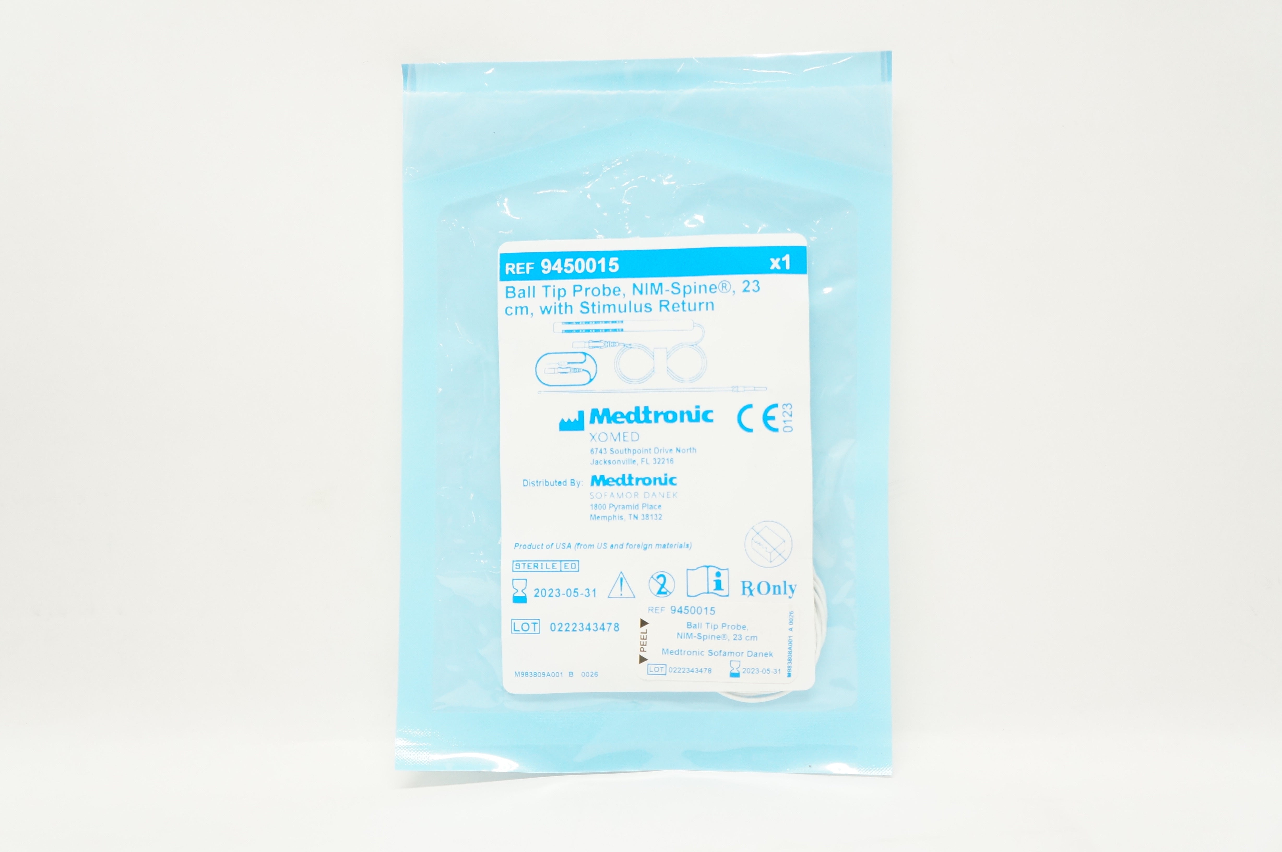 Medtronic 9450015 Xomed Ball Tip Probe, NiM-Spine With Stimulus Return 23cm