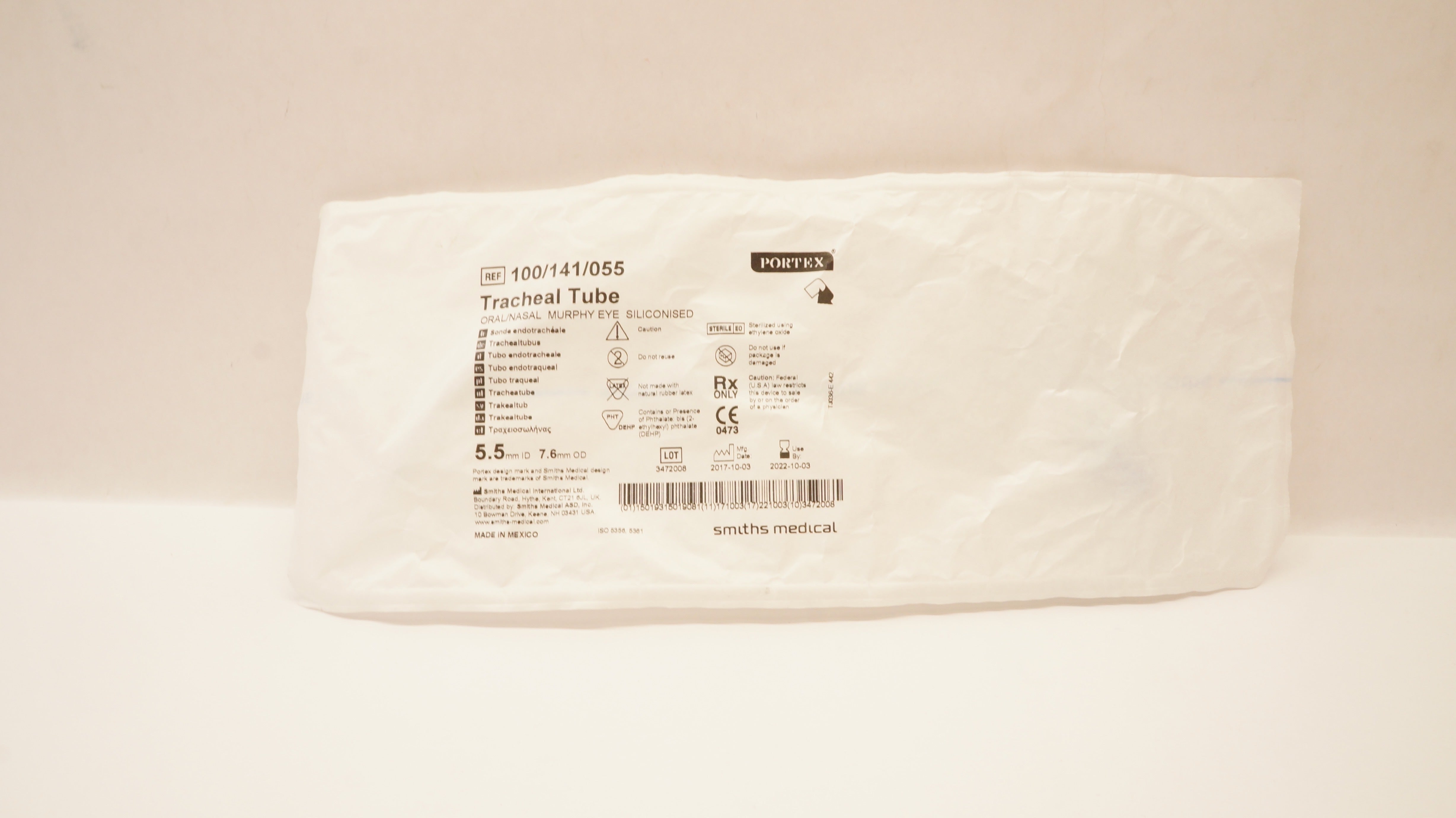 Smiths Medical 100/141/055 Portex Oral/Nasal Tracheal Tube 5.5ID x 7.6 mm OD (x)