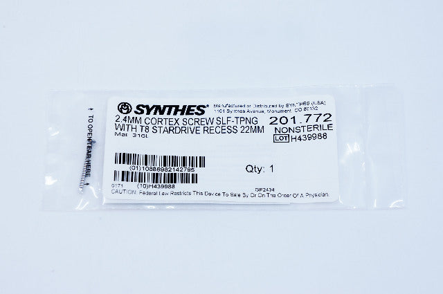 Synthes 201.772 2.4mm Cortex Screw Self-Tapping With T8 Stardrive Recess 22mm