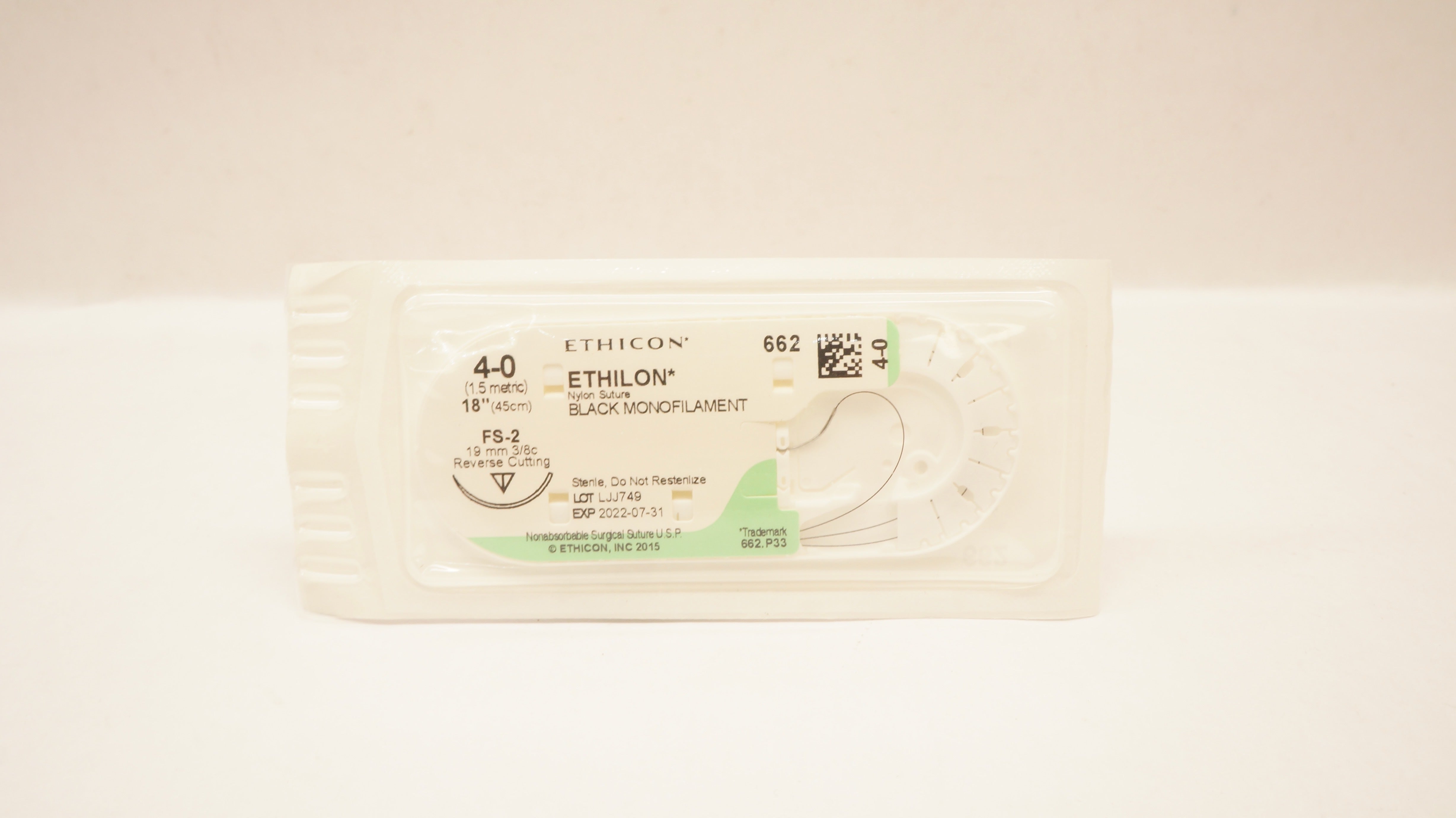 Ethicon 662 4-0 ETHILON Nylon Stre FS-2 19mm 3/8c Reverse Cutting, 18inch (x)