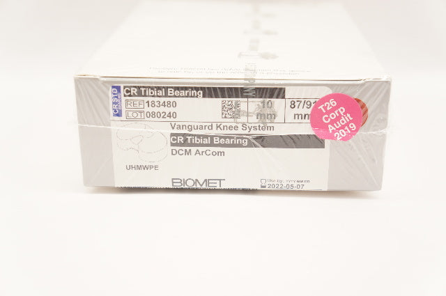 Biomet 183480 Vanguard Knee System CR Tibial Bearing DCM ArCom 10mm x 87/91mm(x)