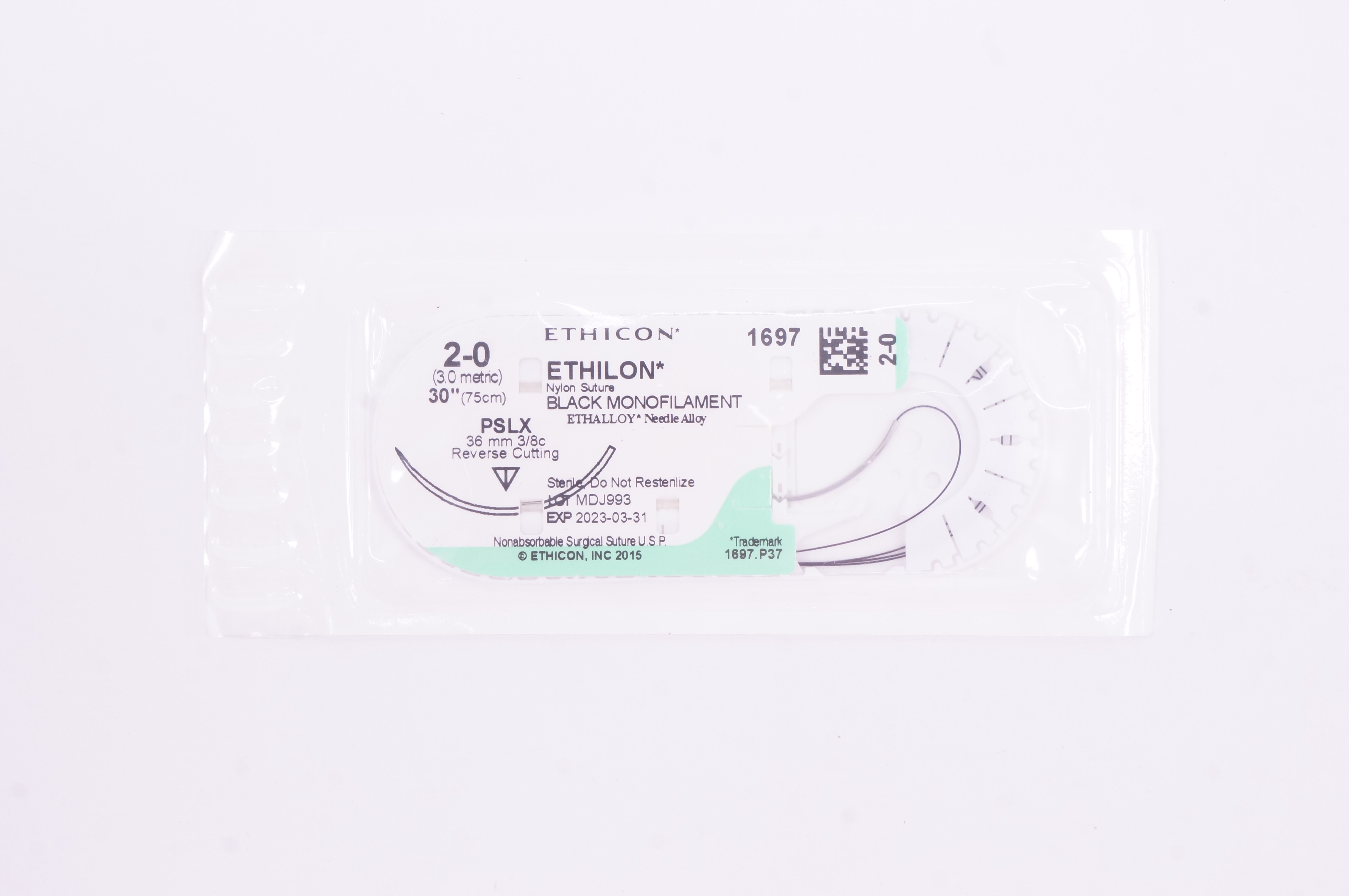 Ethicon 1697 2-0 ETHILON, PSLX, 36mm 3/8c Reverse Cutting, 30inch