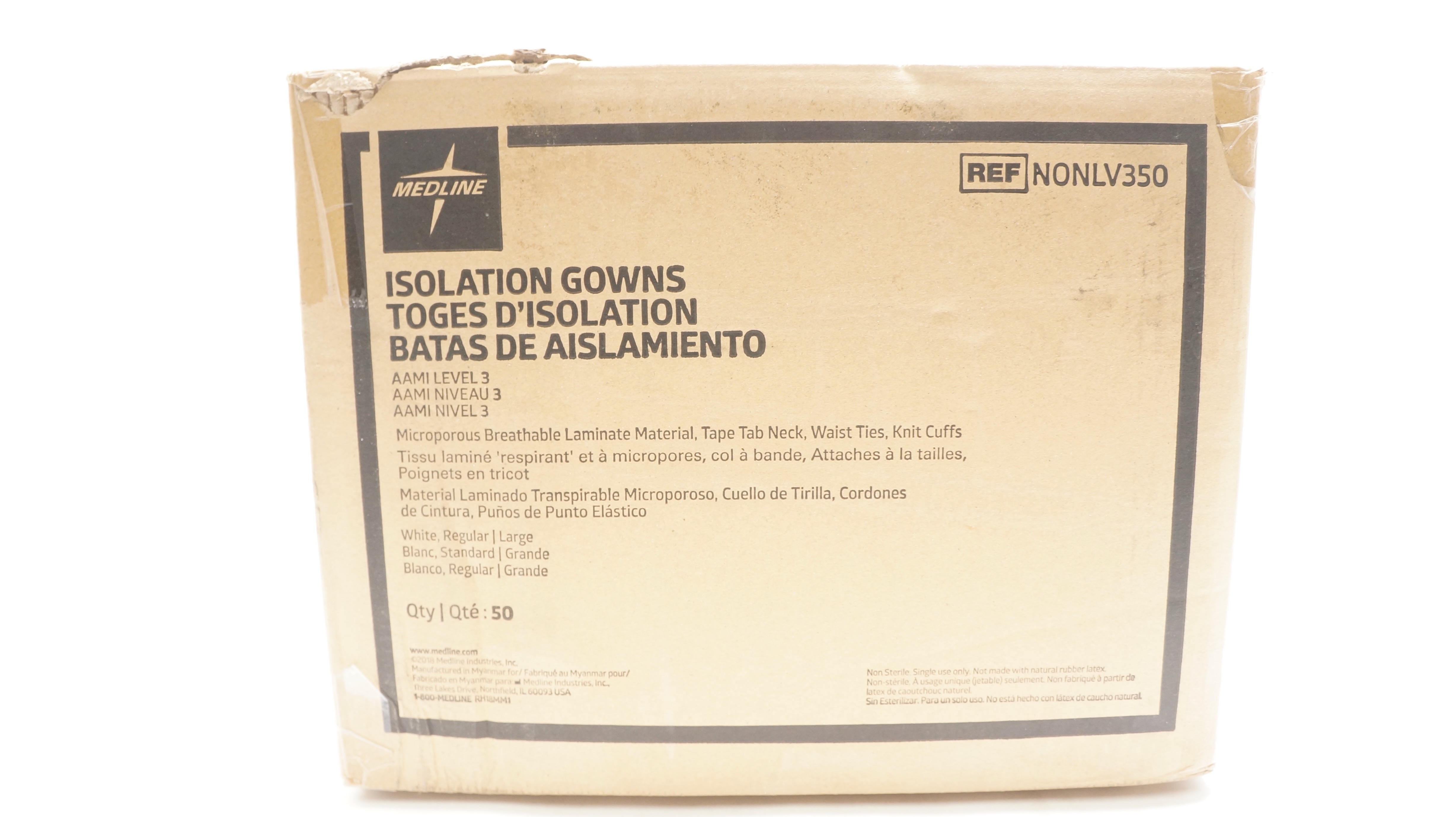 Medline NONLV350 Isolation Gowns Level 3 - Box of 50