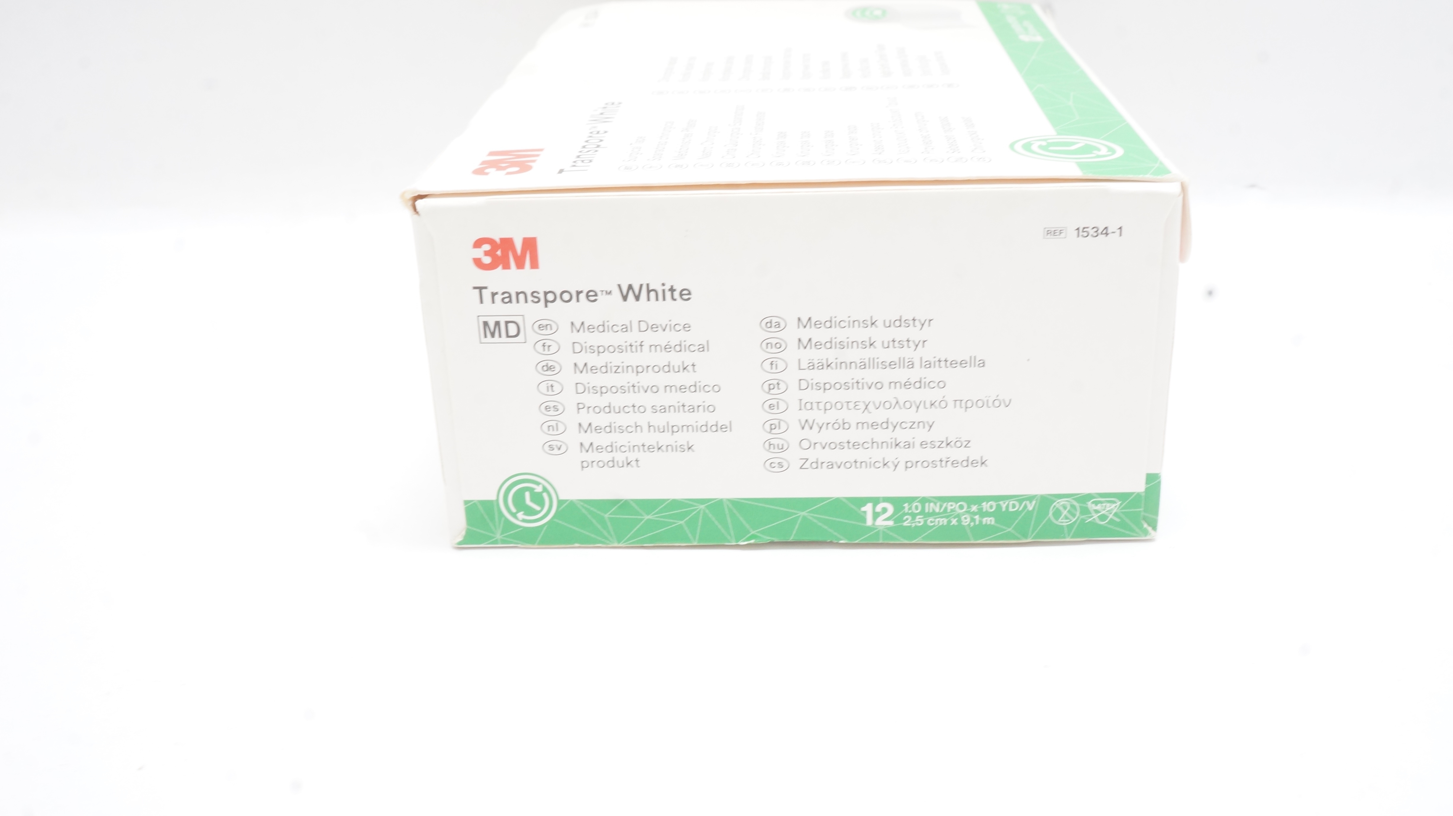 3M 1534-1 Transpore White Surgical Tape, White 1inch x 10yd - Box of 12