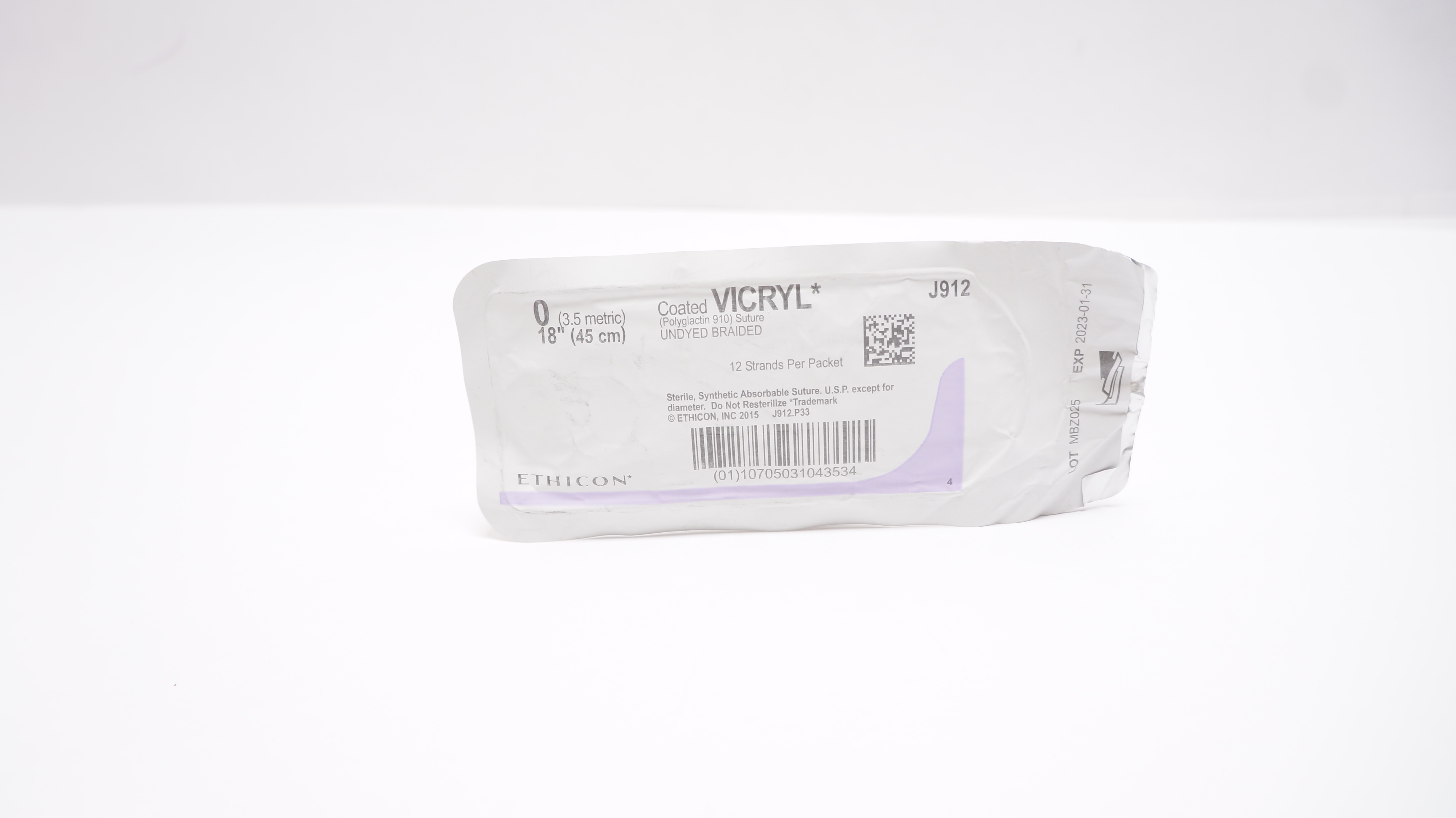 Ethicon J912 0 Coated VICRYL, Undyed Braided, 18inch (x)