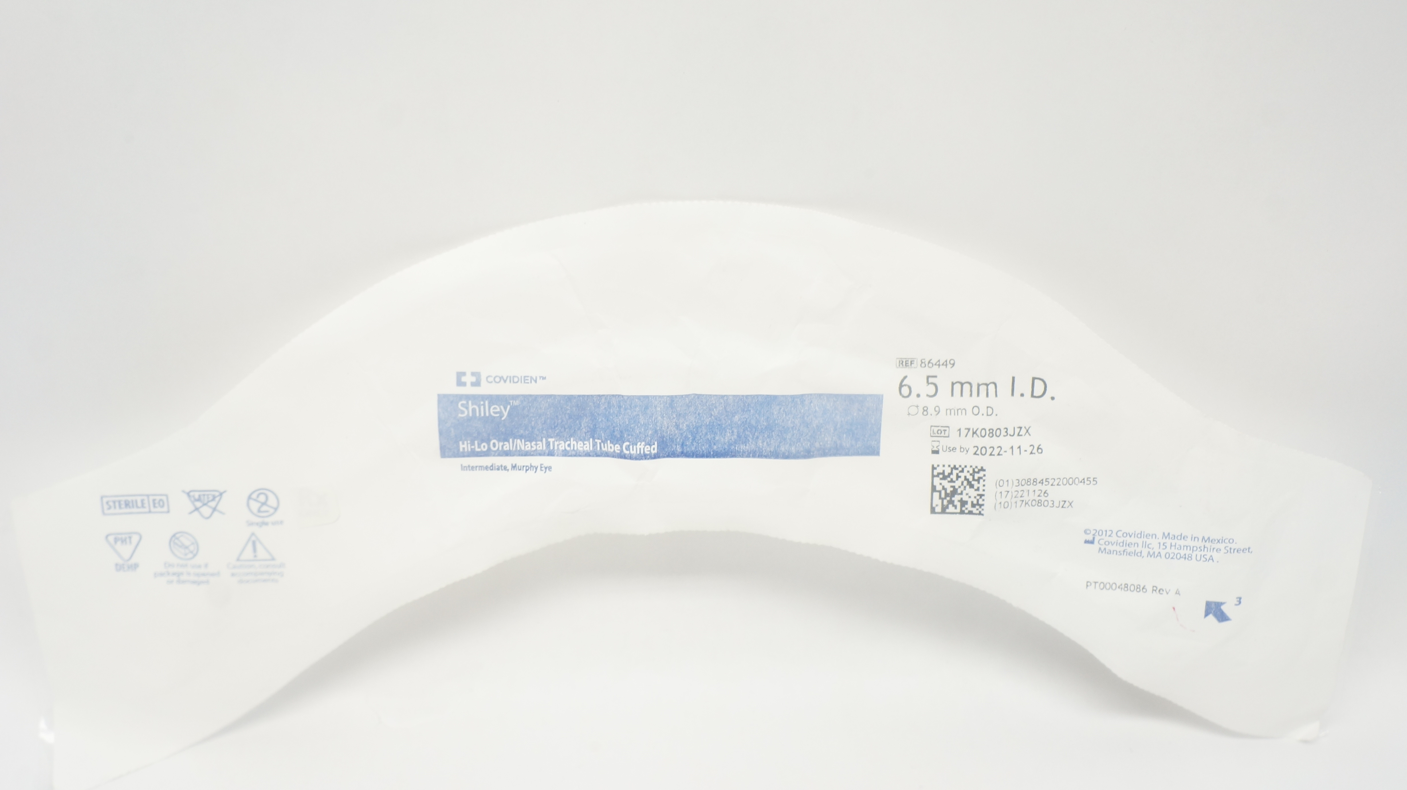 Covidien 86449 Shiley Hi-Lo Oral/Nasal Tracheal Tube Cuffed 6.5 x 8.9mm (x)