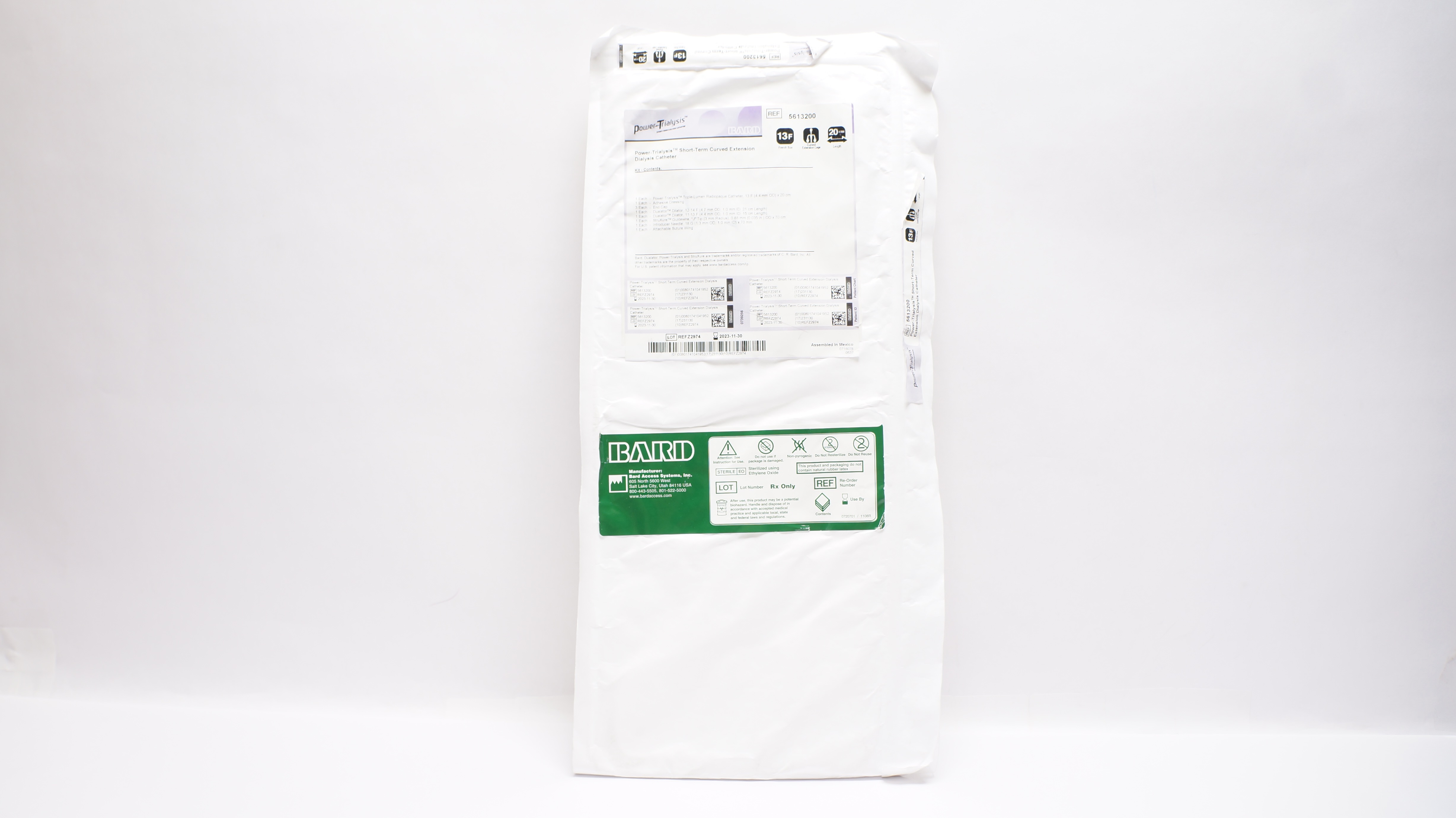 Bard 5613200 Power-Trialysis Short-Term Curved Extension Dialysis Cath. 13Fx20cm
