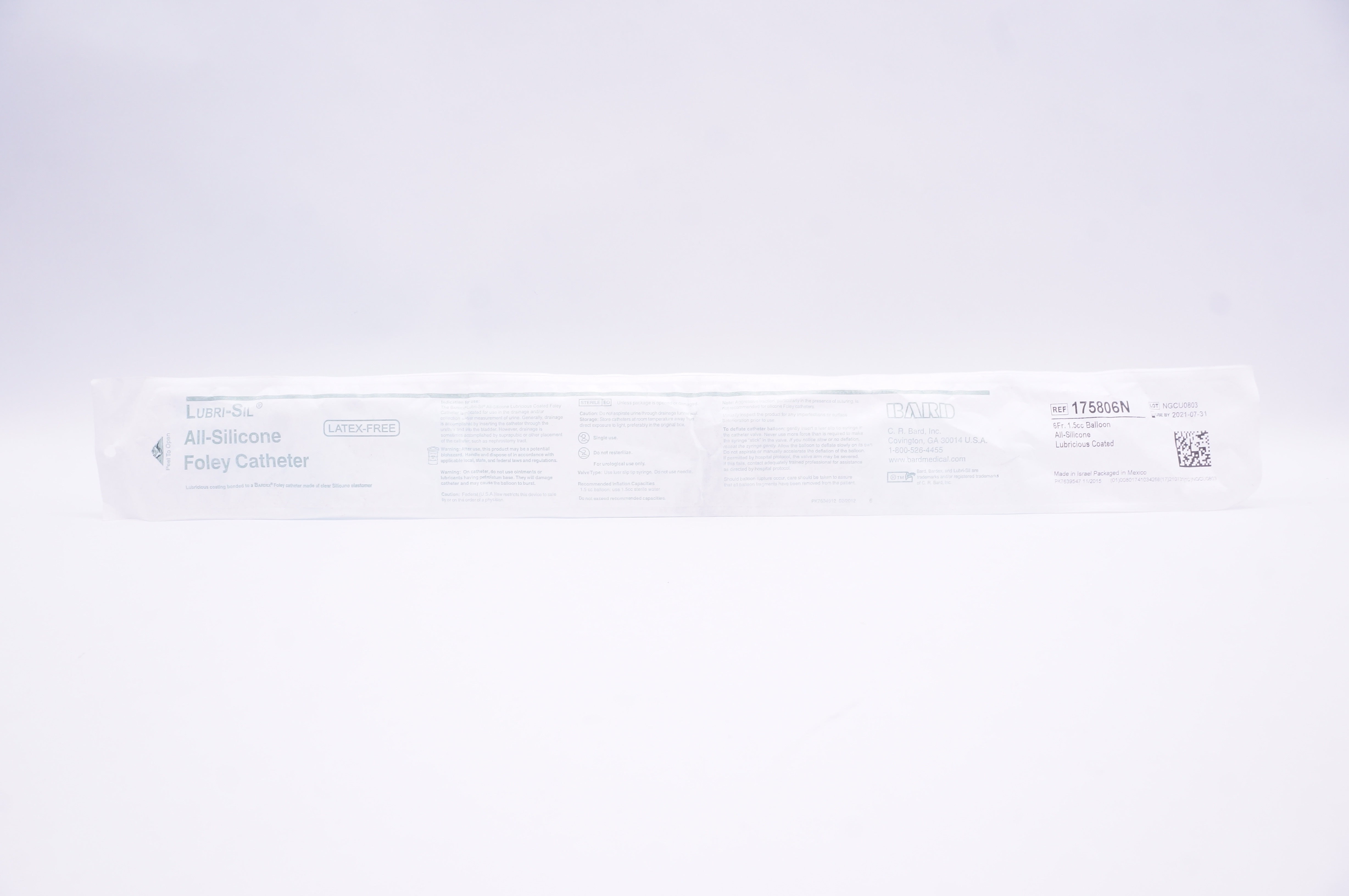 Bard 175806N Lubri-Sil All-Silicone Foley Cath. 6Fr 1.5cc Balloon (x)