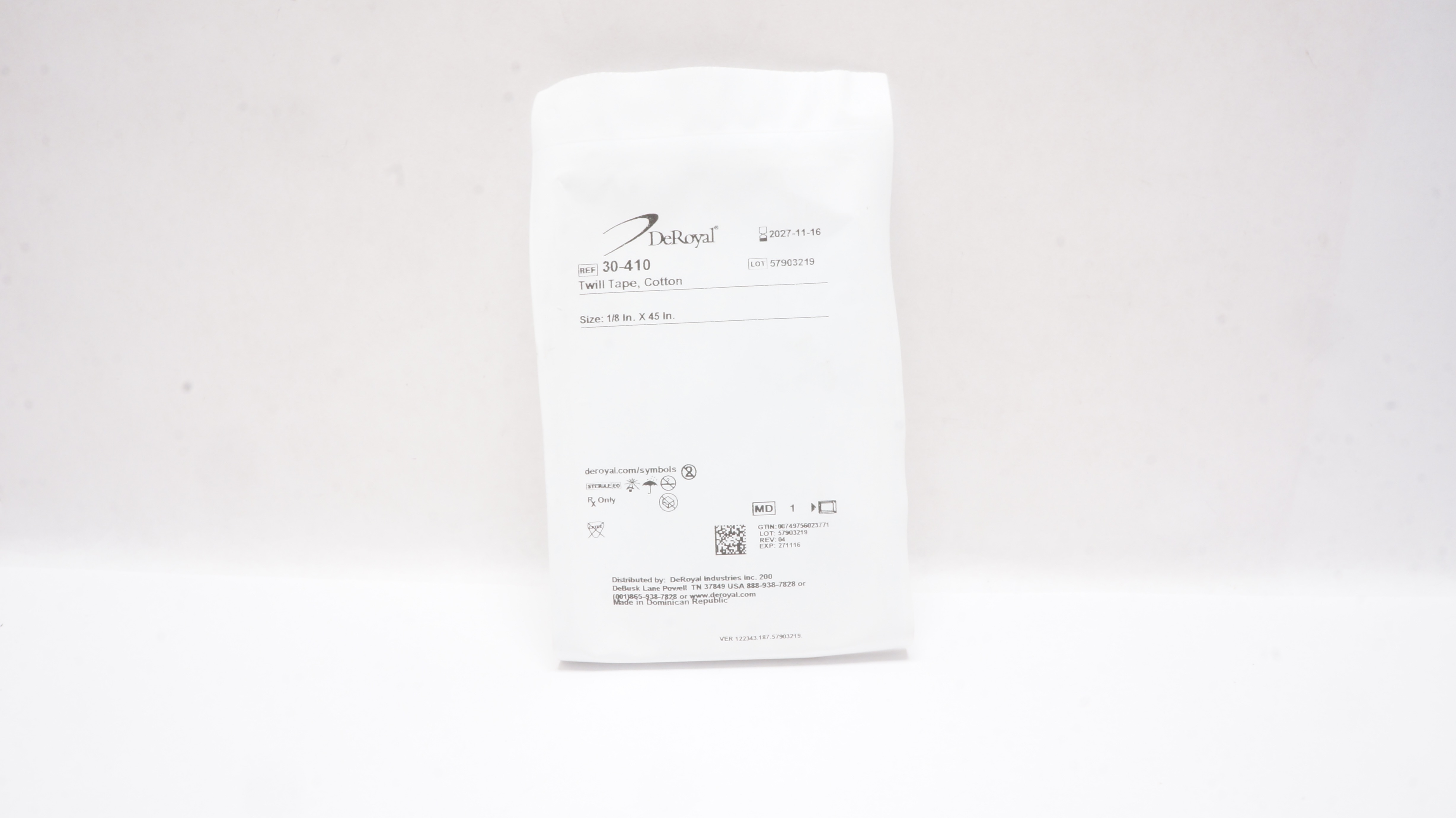 DeRoyal 30-410 Twill tape,Cotton Size 1/8In x 45In