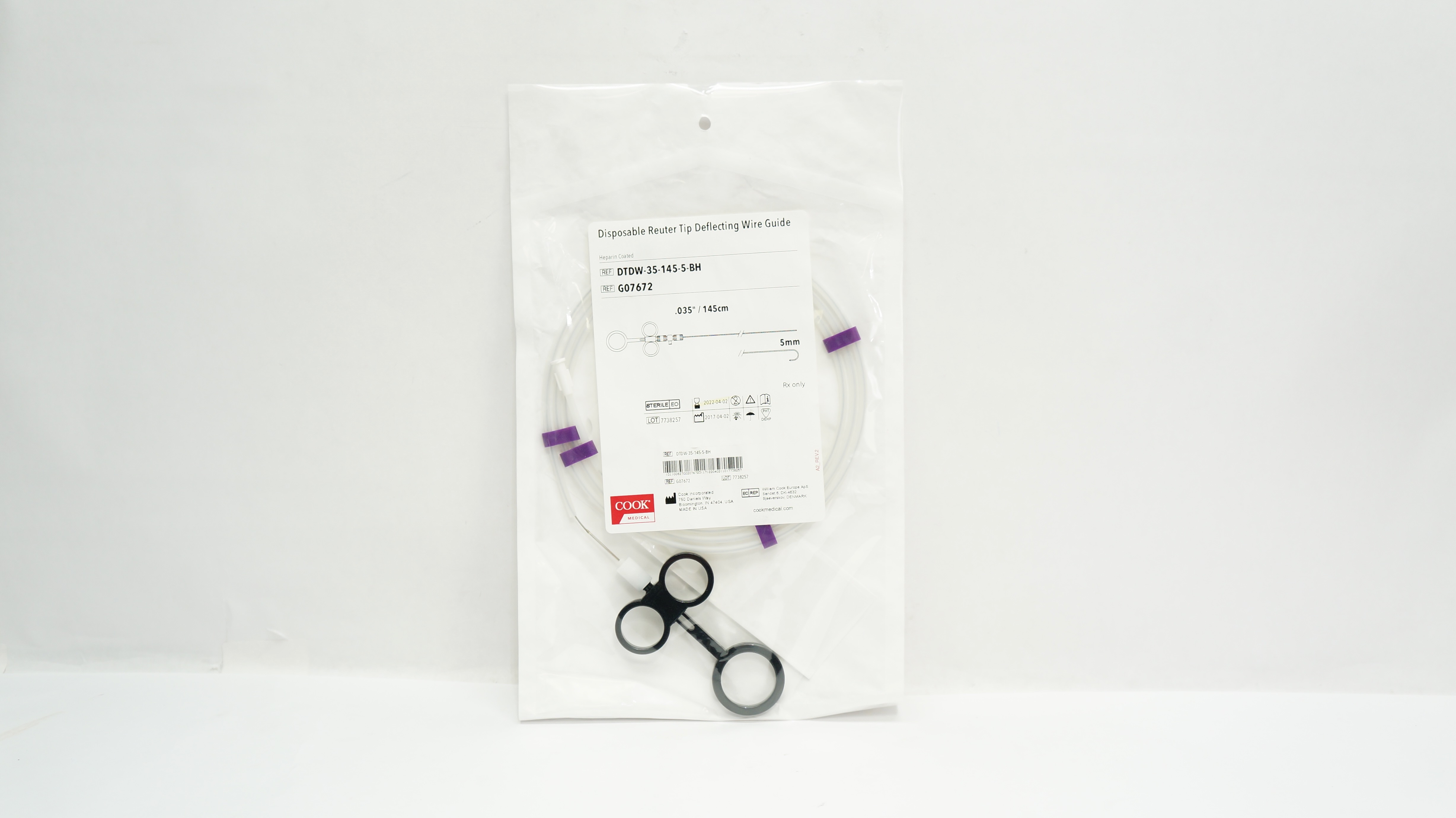 Cook Medical G07672 Disposable Reuter Tip Deflecting Wire Guide .035in x 5mm (x)