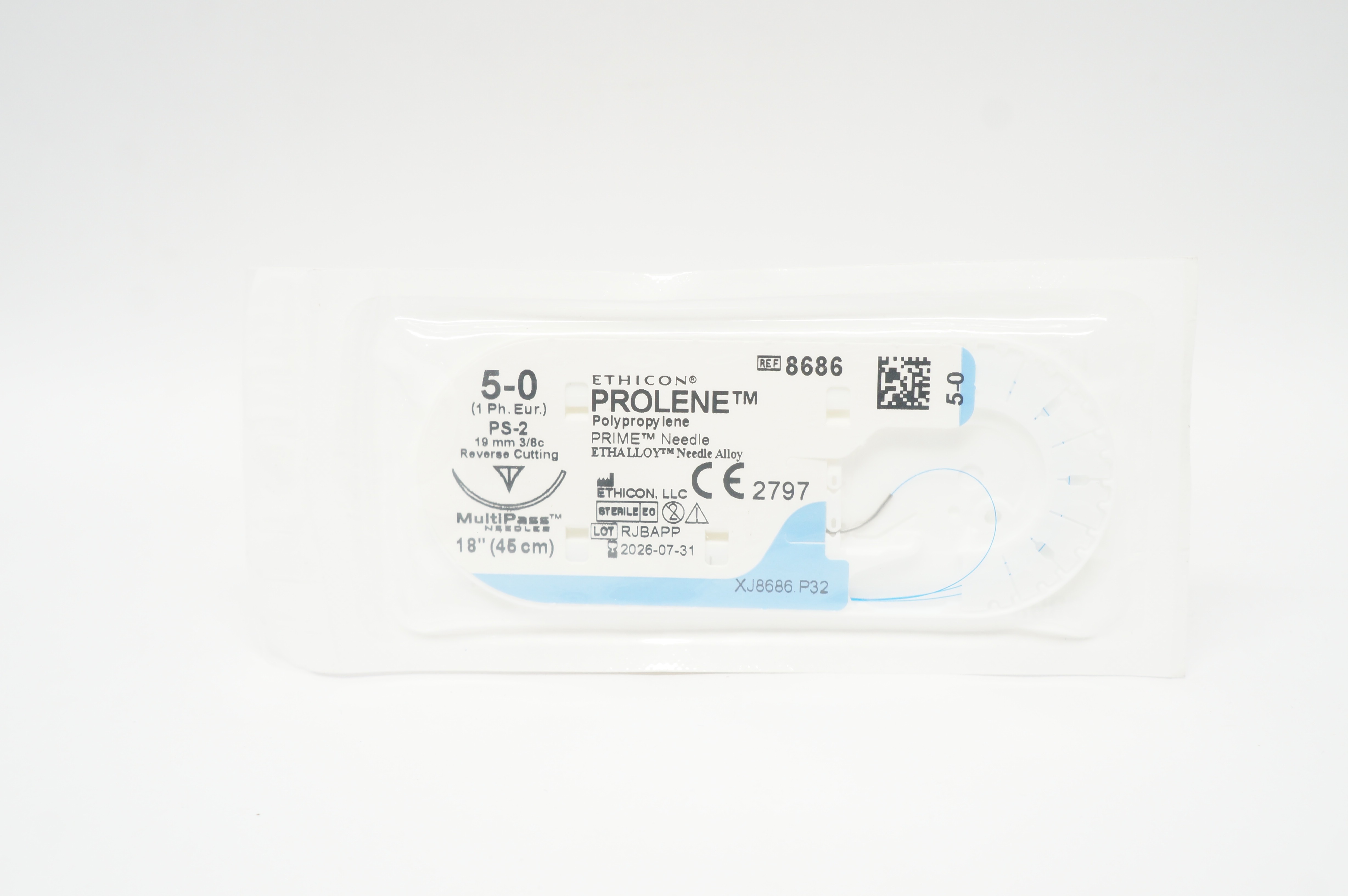 Ethicon 8686 5-0 PROLENE Stre PS-2 19mm 3/8c Reverse Cutting, 18inch