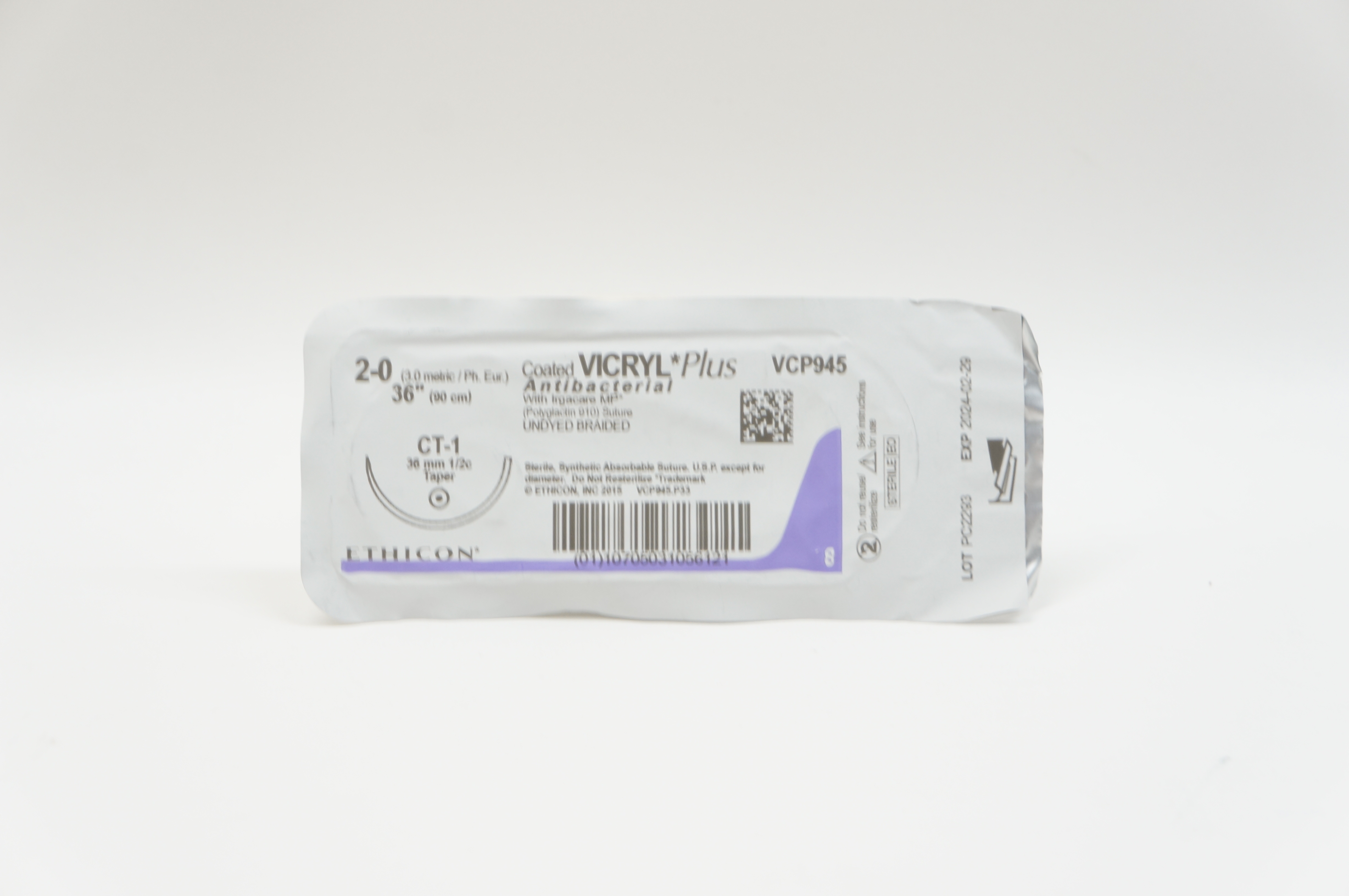Ethicon VCP945 2-0 VICRYL Plus, CT-1, 36mm 1/2c Taper, 36inch