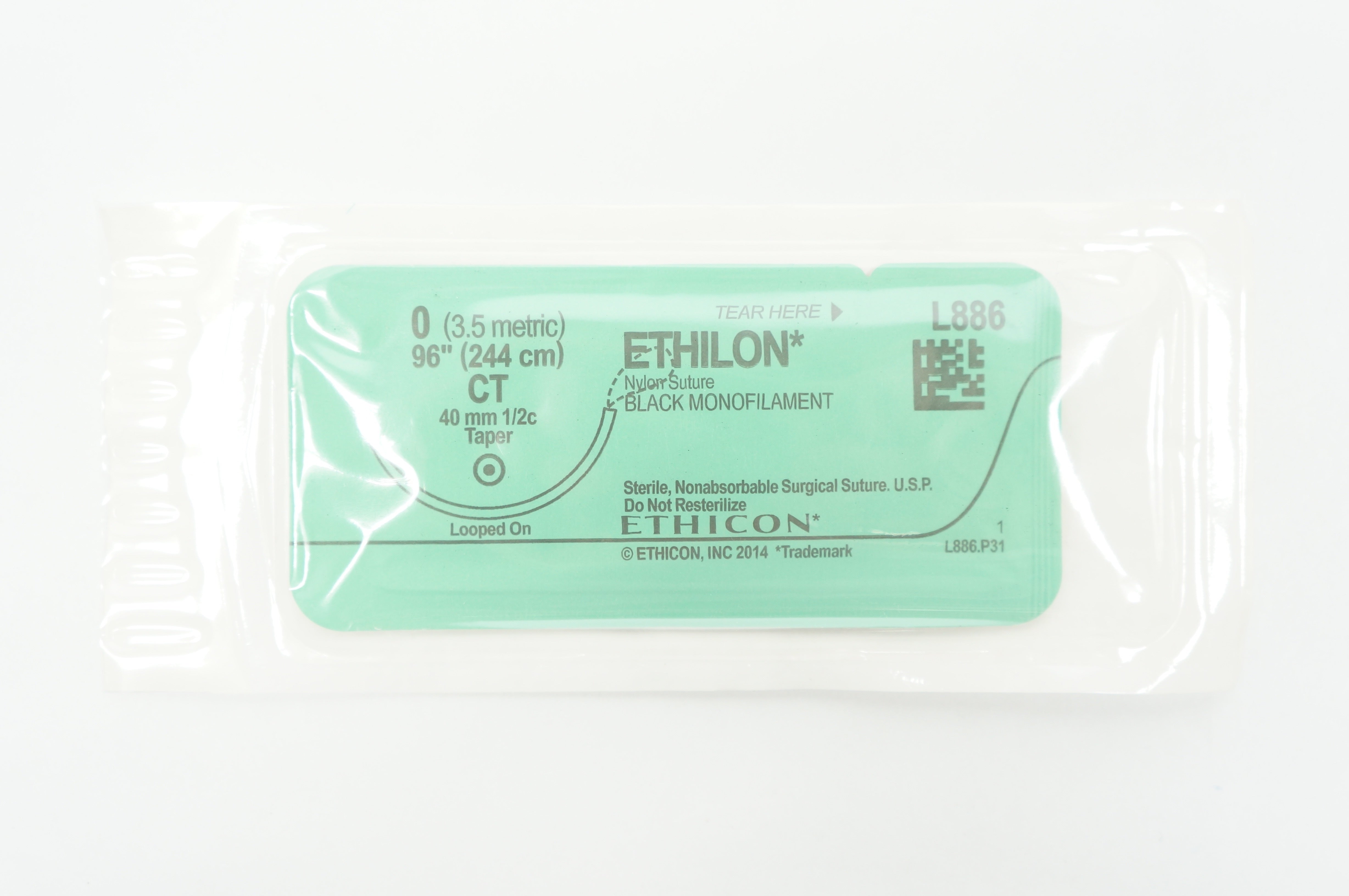 Ethicon L886 Ethilon Nylon Stre. Black Monofilament 0 96in. CT Taper 40mm