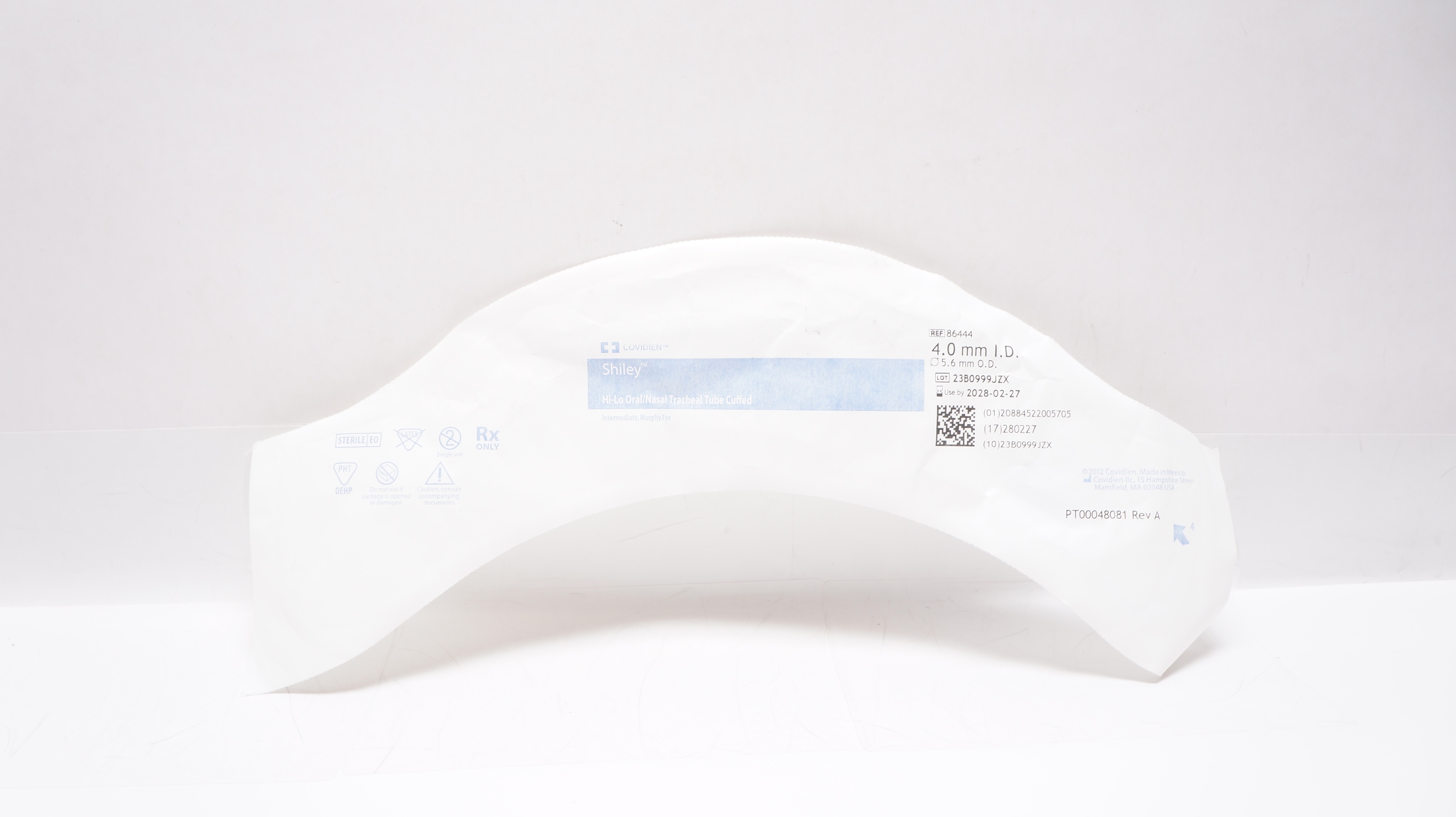 Covidien 86444 Shiley Hi-Lo Oral/Nasal Tracheal Tube Cuffed 4.0mm ID x 5.6mm OD