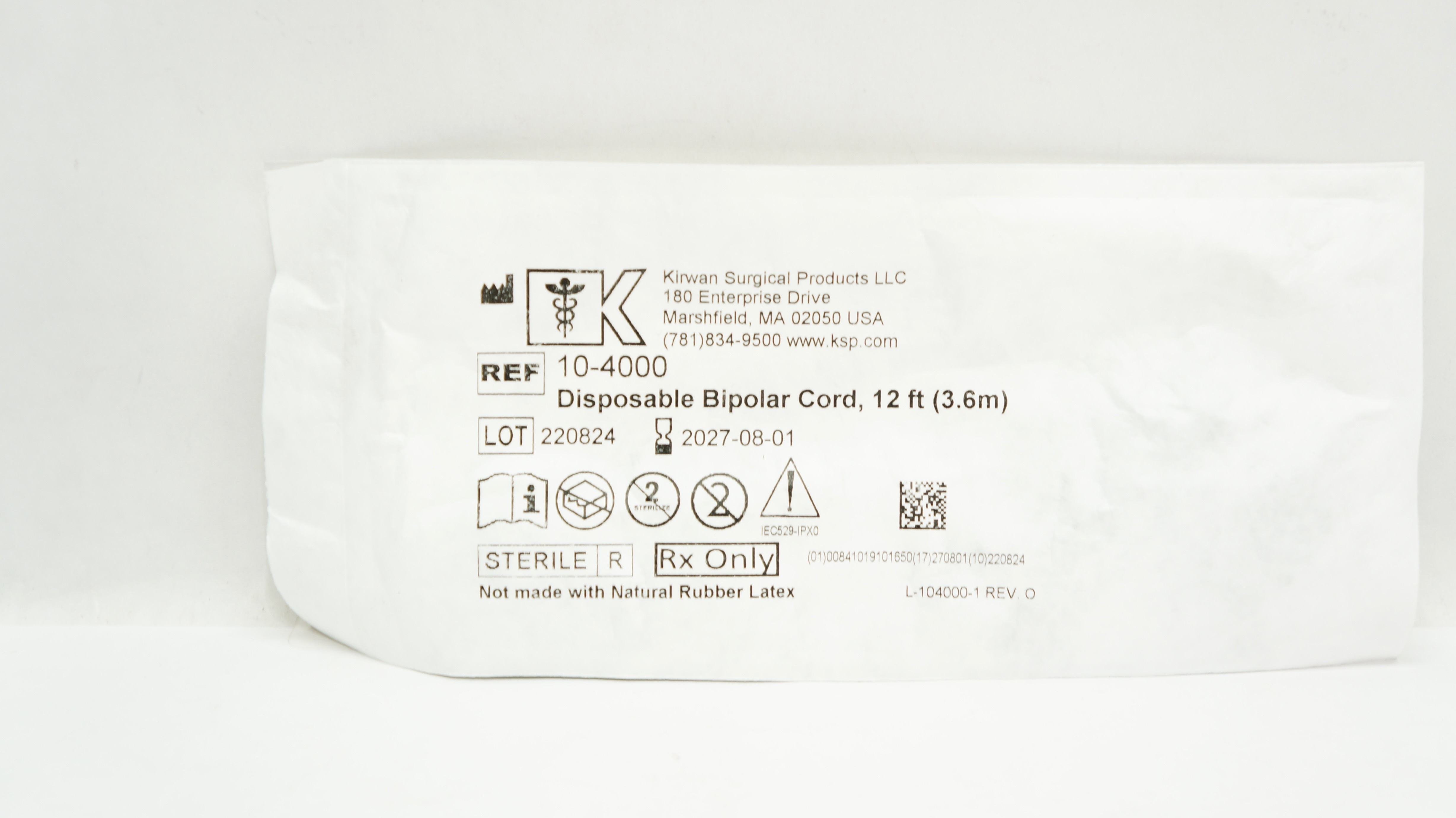 Kirwan Surgical 10-4000 Disposable Bipolar Cord 12ft.