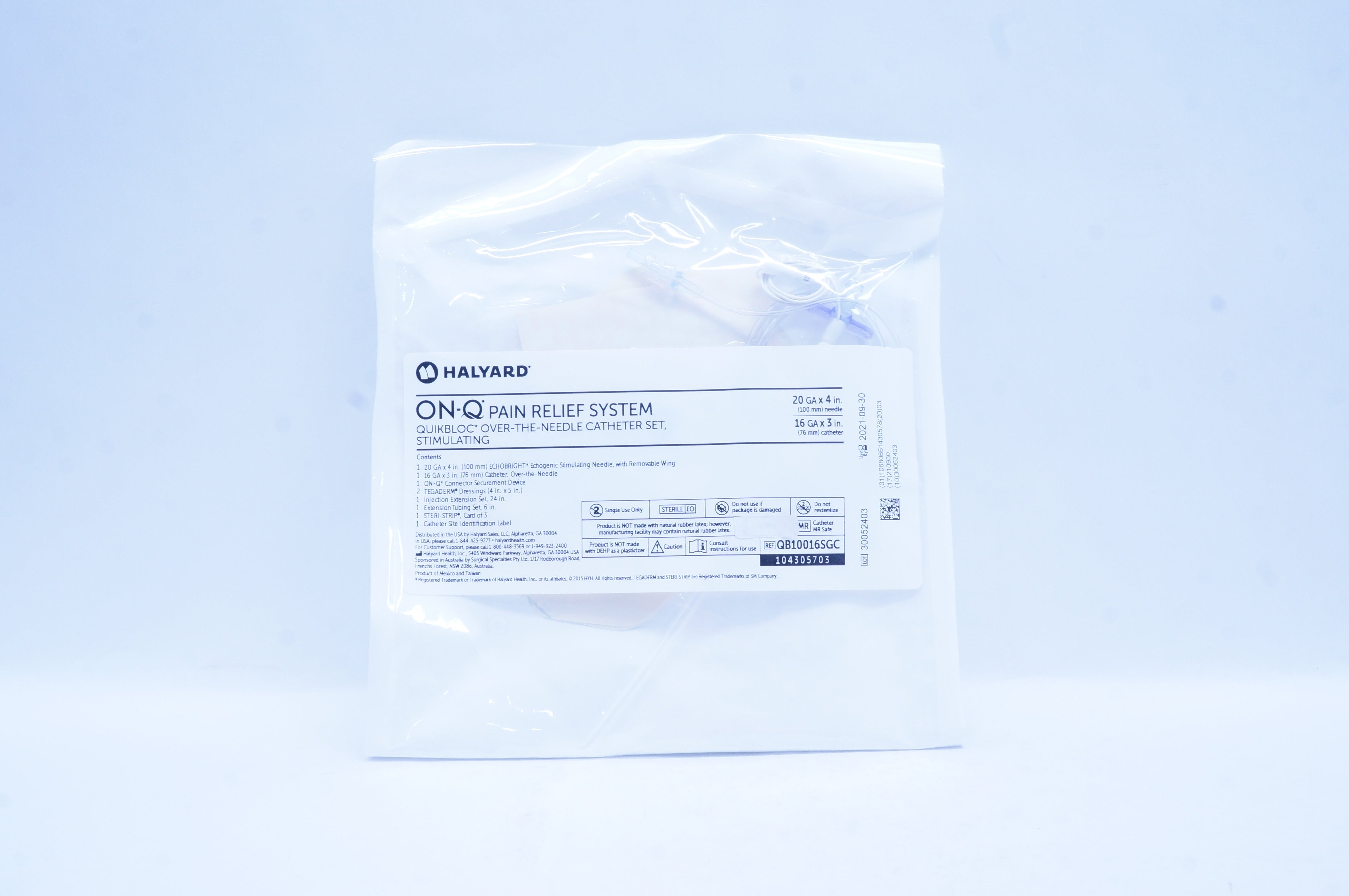 Halyard QB10016SGC ON-Q Pain Relief System Over-The-Ndle Cath. Set 16Ga x 3in.