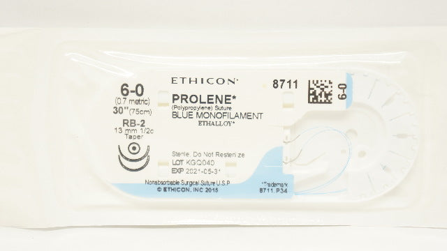 Ethicon 8711 6-0 PROLENE Polypropylene Stre RB-2 13mm 1/2c Taper, 30inch (x)