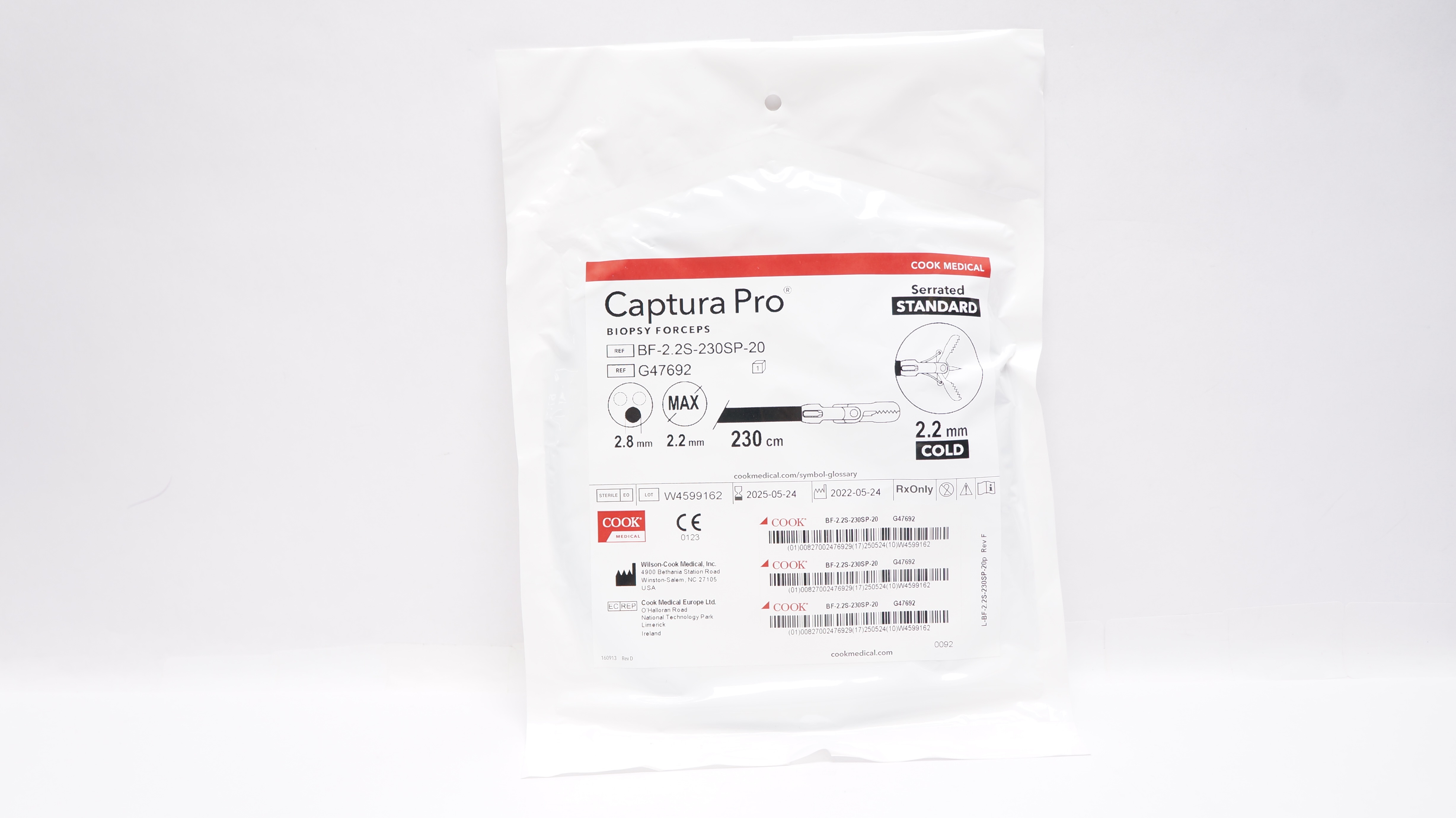 Cook Medical G47692 Captura Pro Biopsy Forceps, Standard, Cold 230cm x 2.2mm