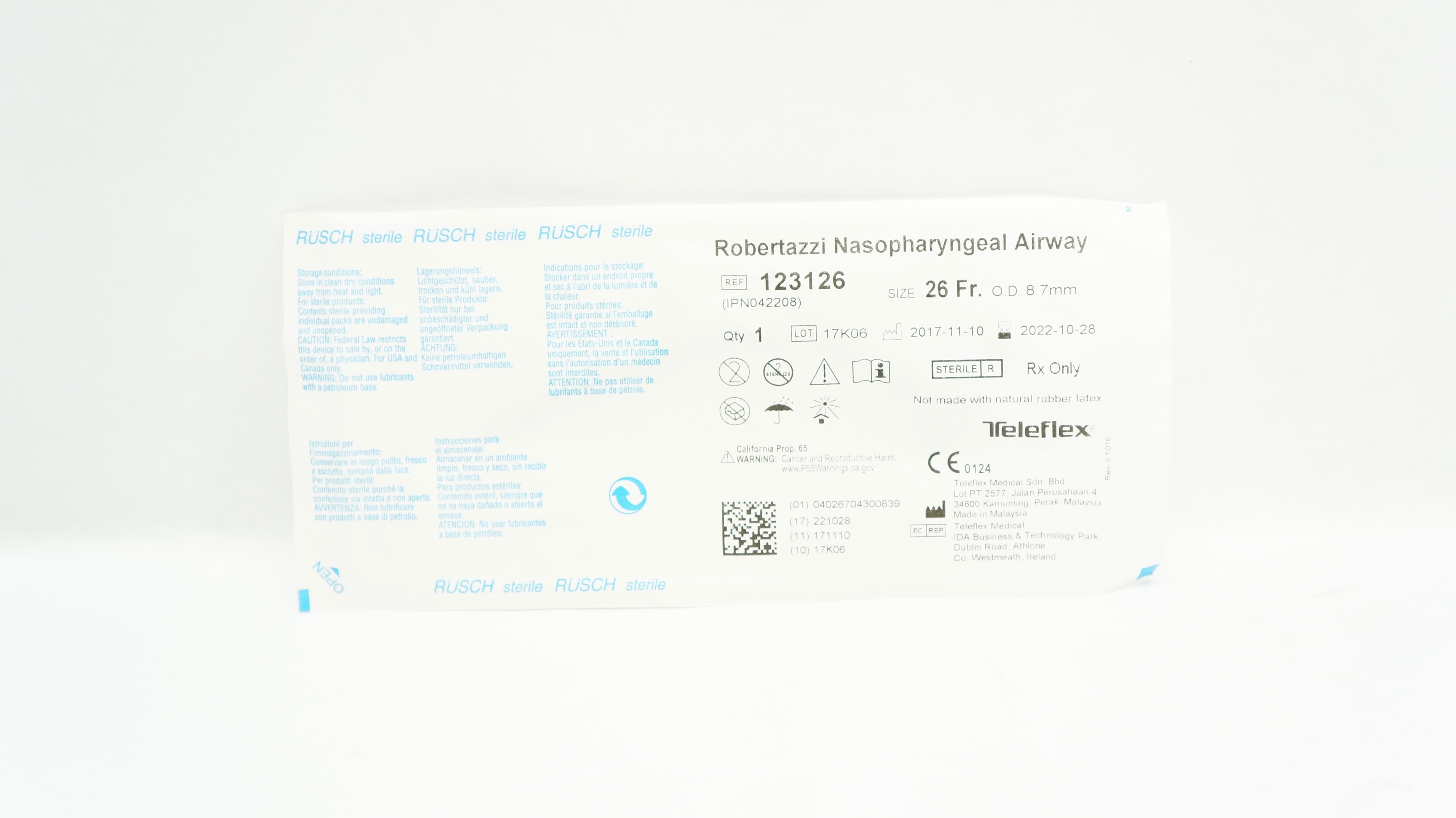 Teleflex 123126 Robertazzi Nasopharyngeal Airway 26Fr x 8.7OD (x)