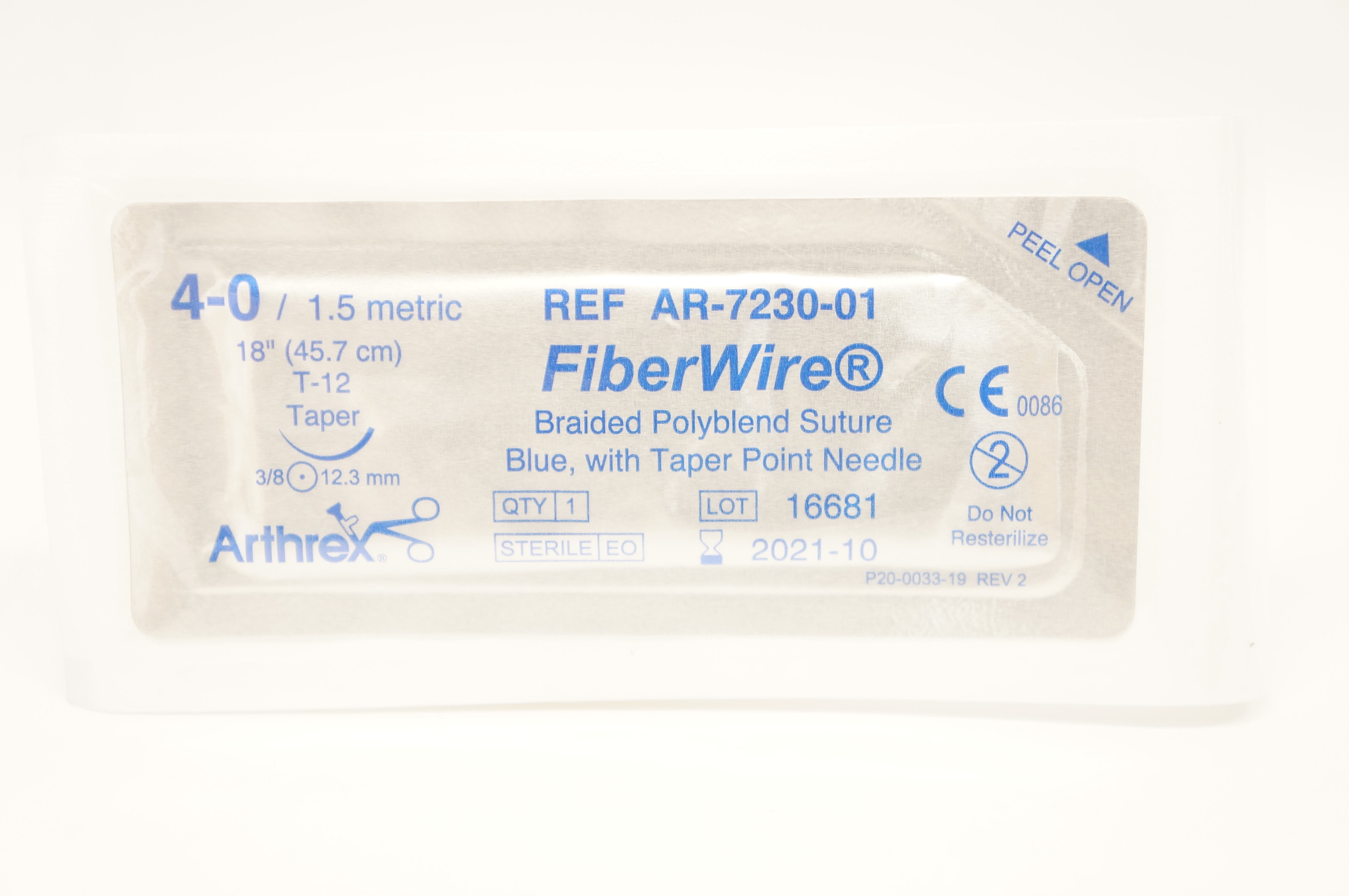 Arthrex AR-7230-01 4-0 FiberWire Braided Stre T-12 12.3mm 3/8 Taper 18inch (x)
