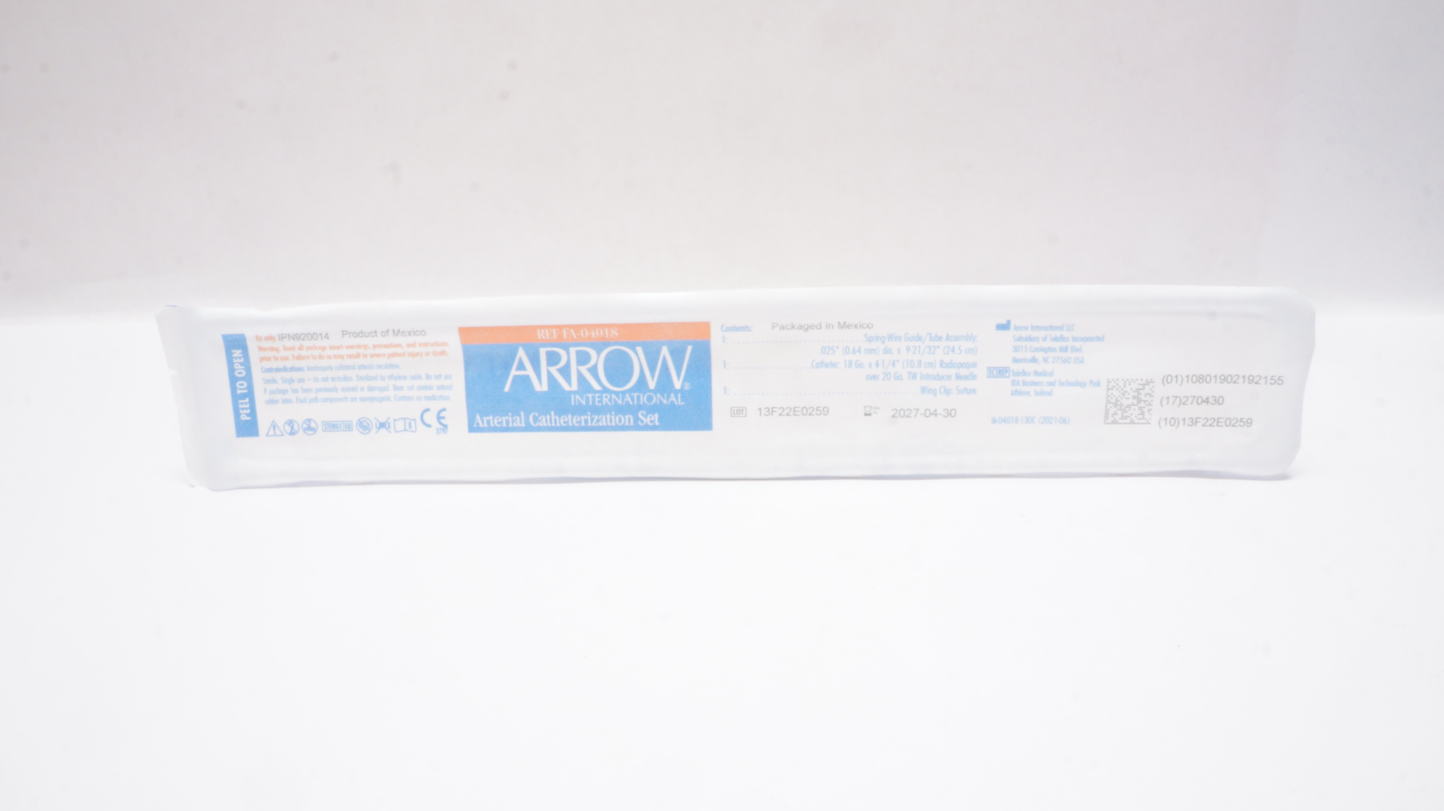 Arrow FA-04018 Arterial Catheterization Set 18Ga x 4 1/4 inch