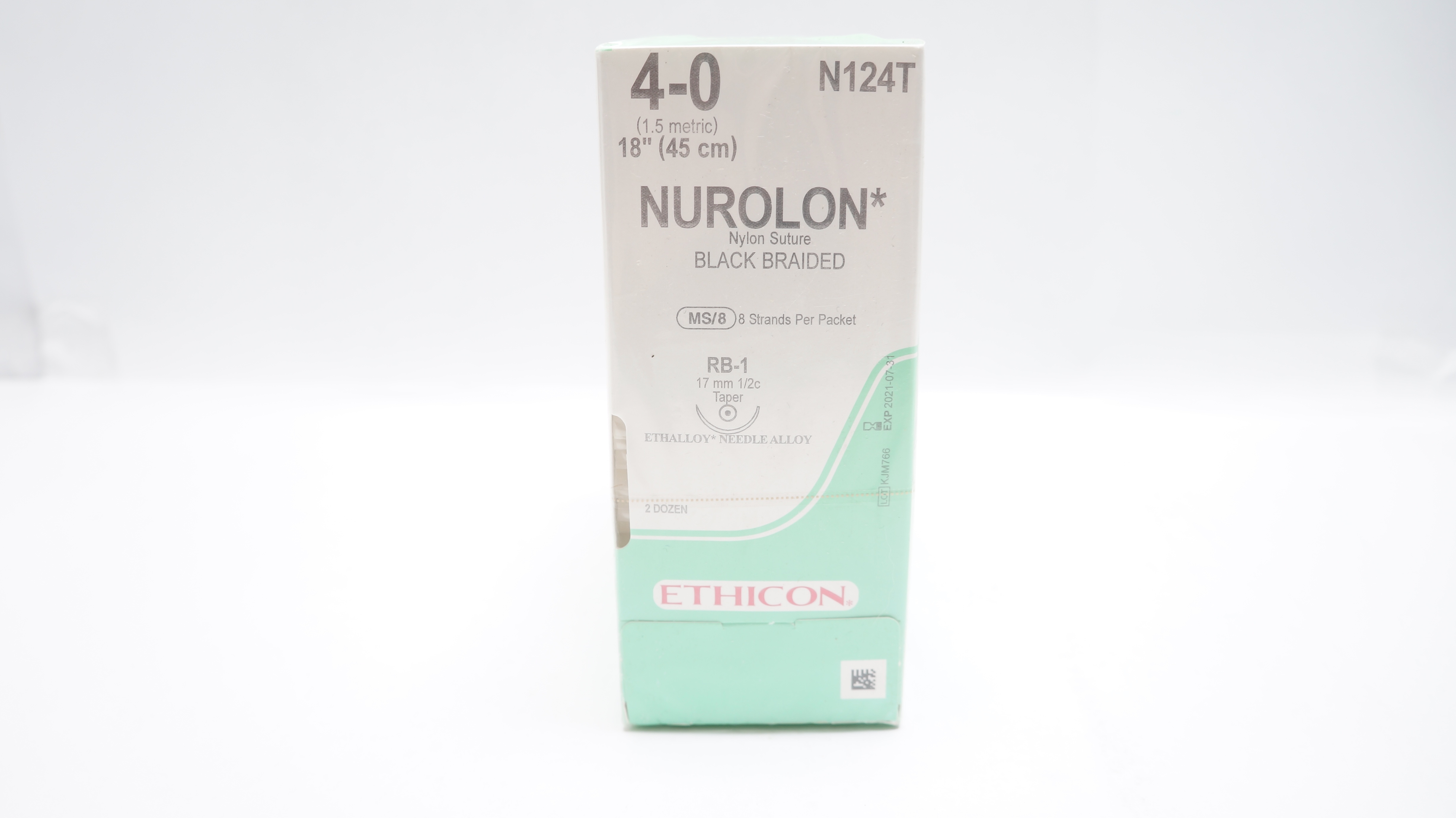 Ethicon N124T 4-0 Nurolon Stre RB-1 17mm 1/2c Taper, 18inch (x) - Box of 24