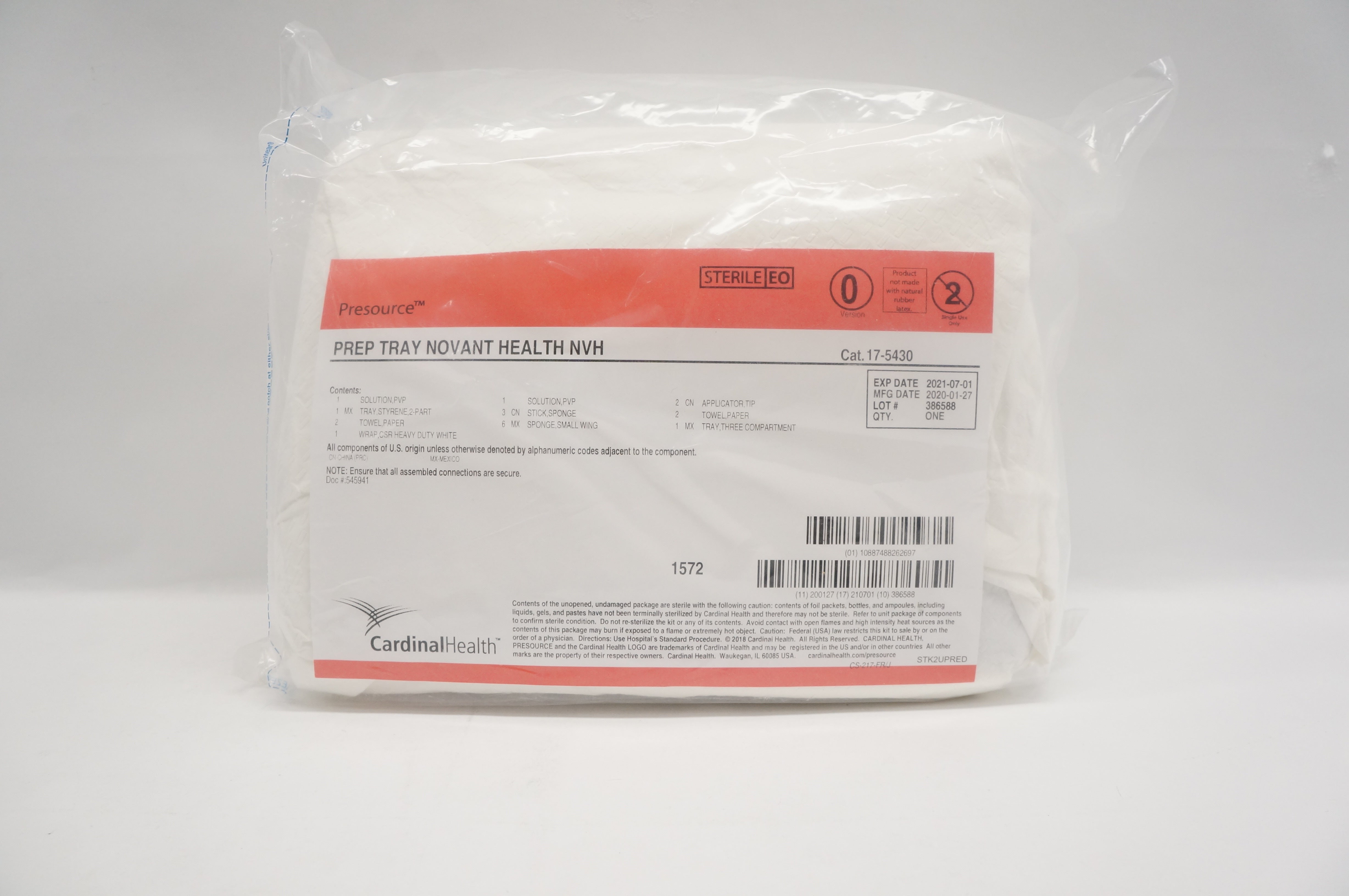 Cardinal Health 17-5430  Presource Prep Tray Novant Health NVH Pack (x)